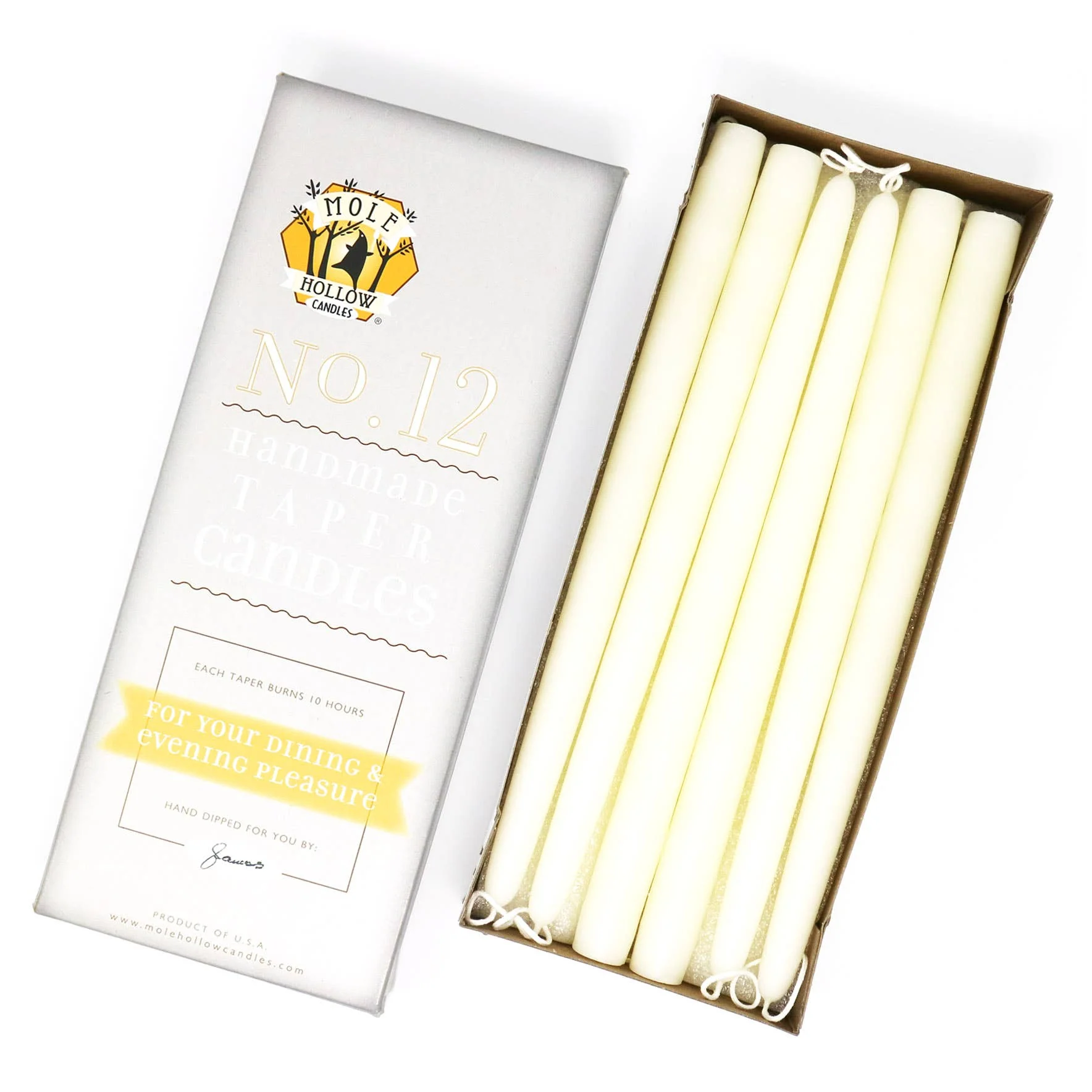 12" Hand Dipped Unscented Taper Candles - 39 Colors USA Made
