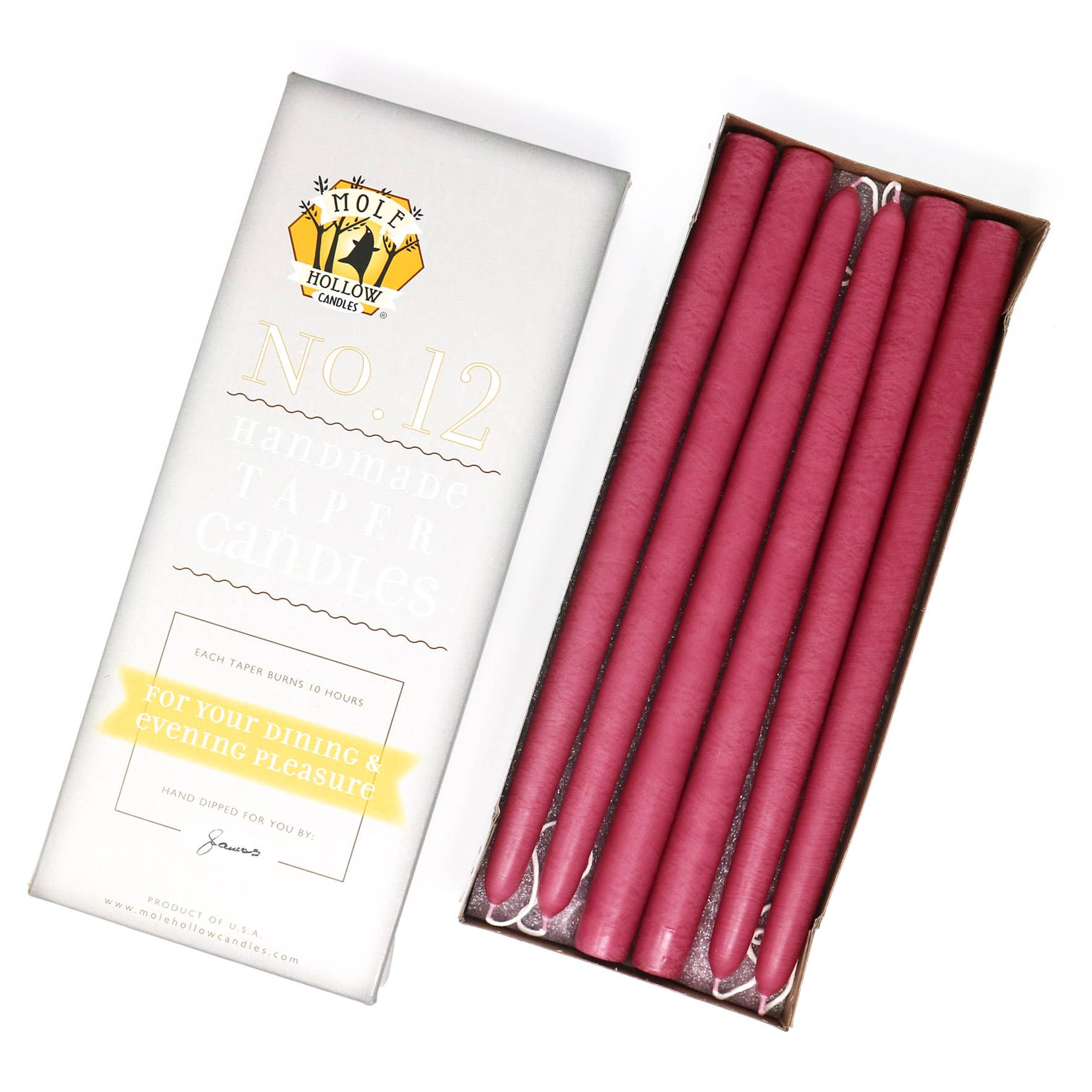 12" Hand Dipped Unscented Taper Candles - 39 Colors USA Made - Image 14
