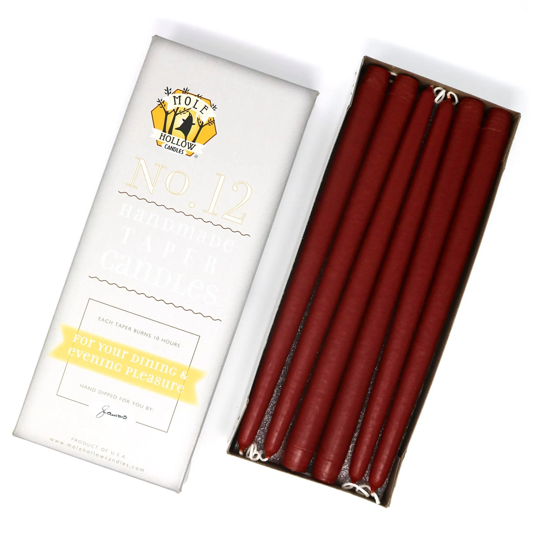 12" Hand Dipped Unscented Taper Candles - 39 Colors USA Made - Image 16