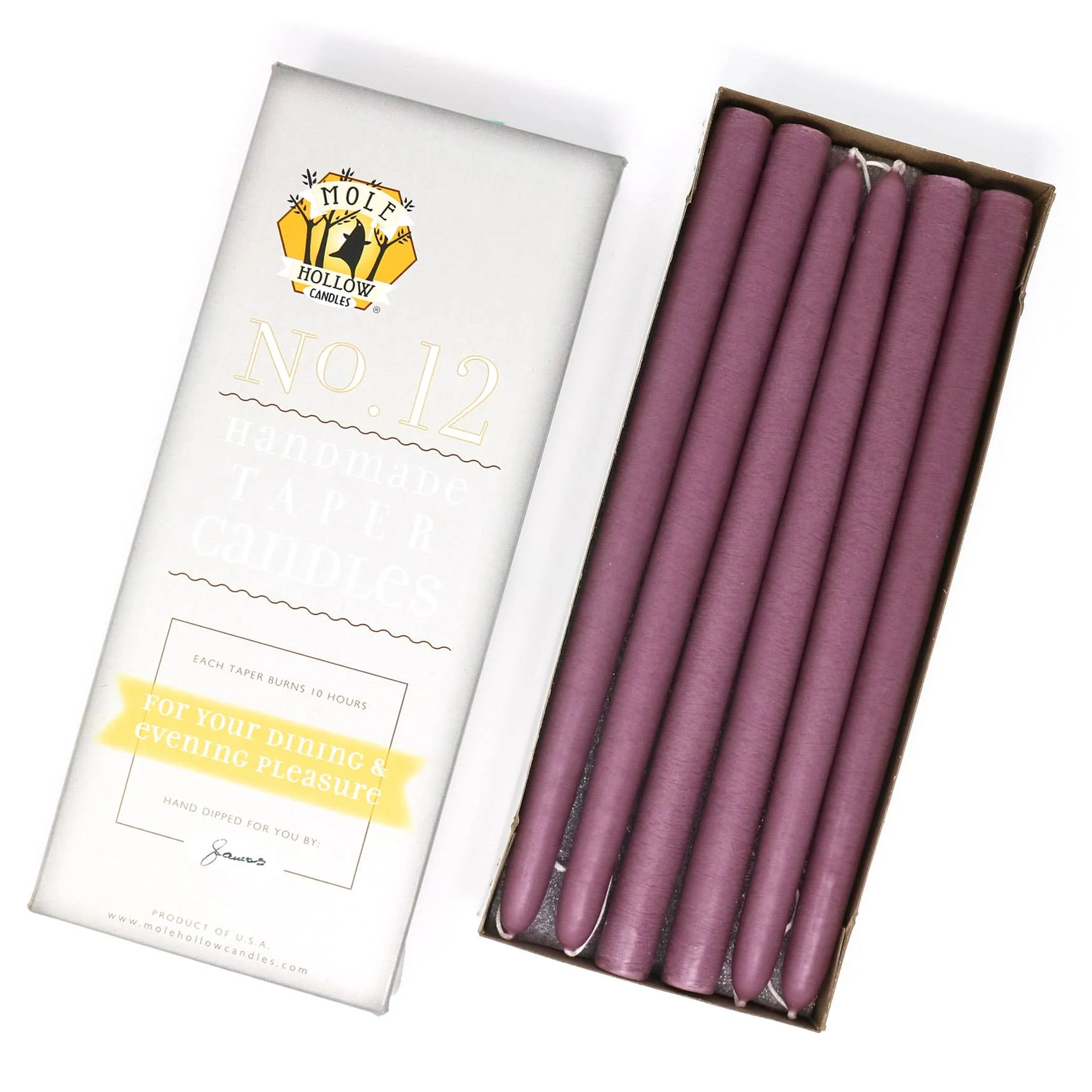 12" Hand Dipped Unscented Taper Candles - 39 Colors USA Made - Image 40