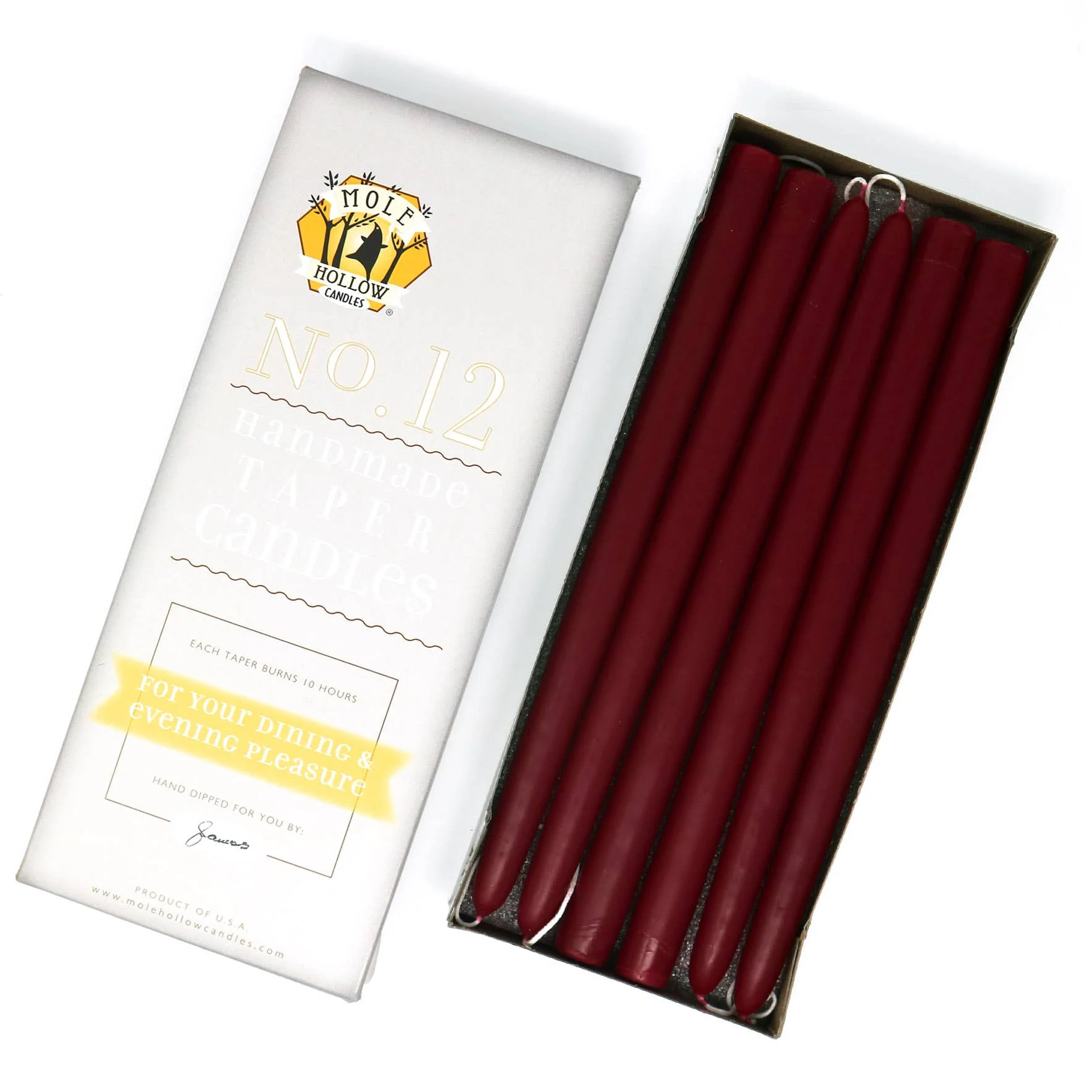 12" Hand Dipped Unscented Taper Candles - 39 Colors USA Made - Image 6