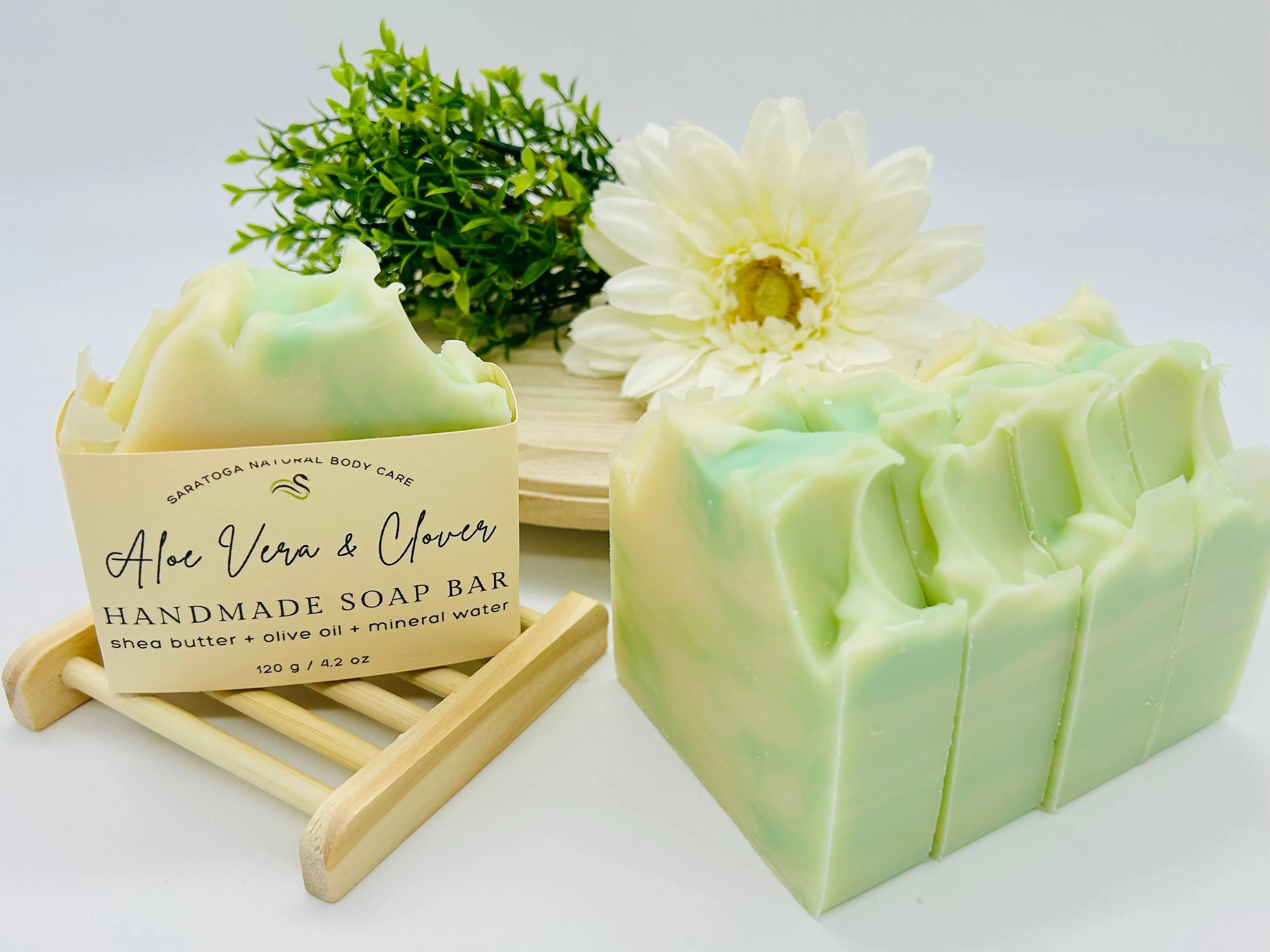 Aloe Vera Clover Handmade Soap Bar (Vegan) - Image 2