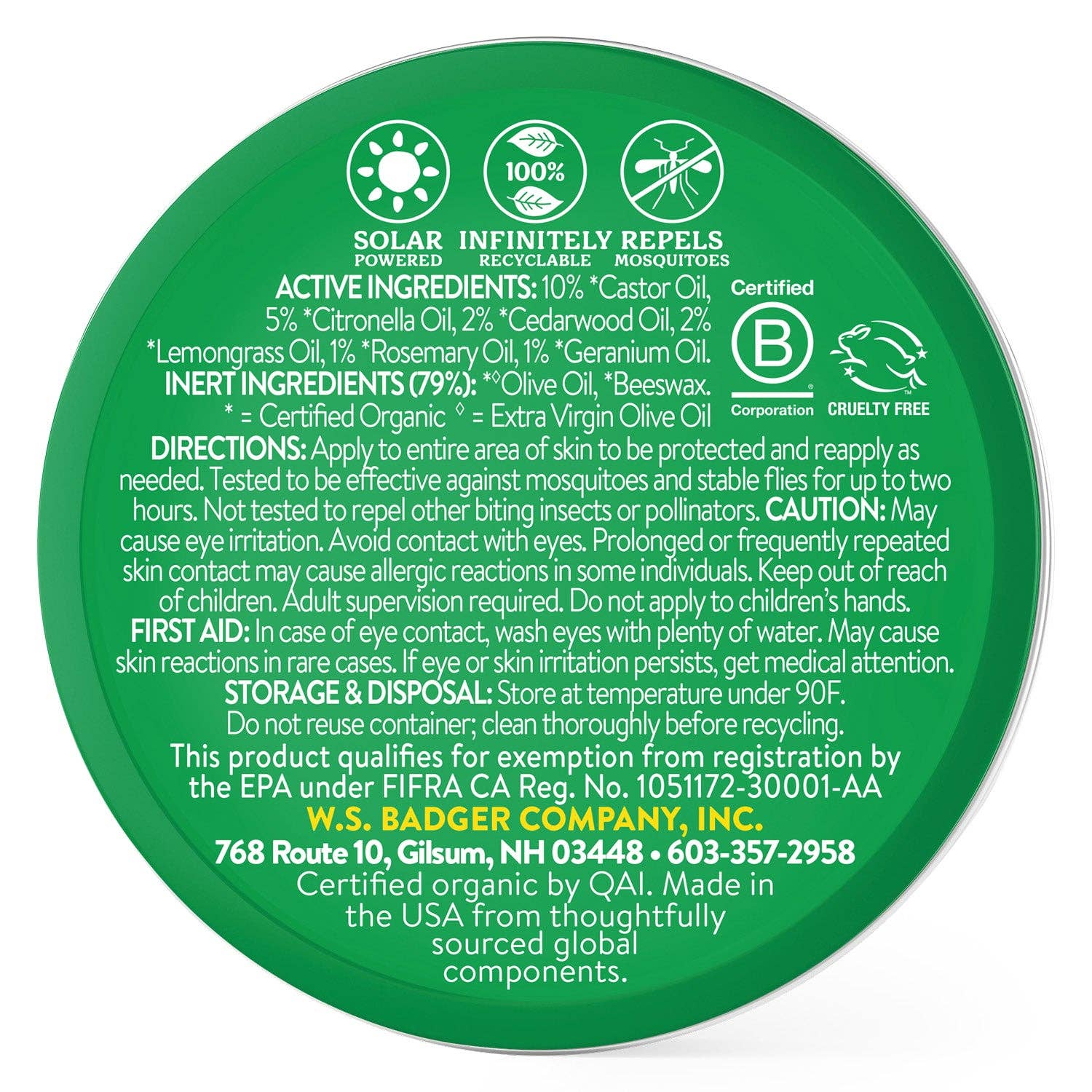 Badger Bug Repellent Tin, Organic and Deet-Free - Image 2