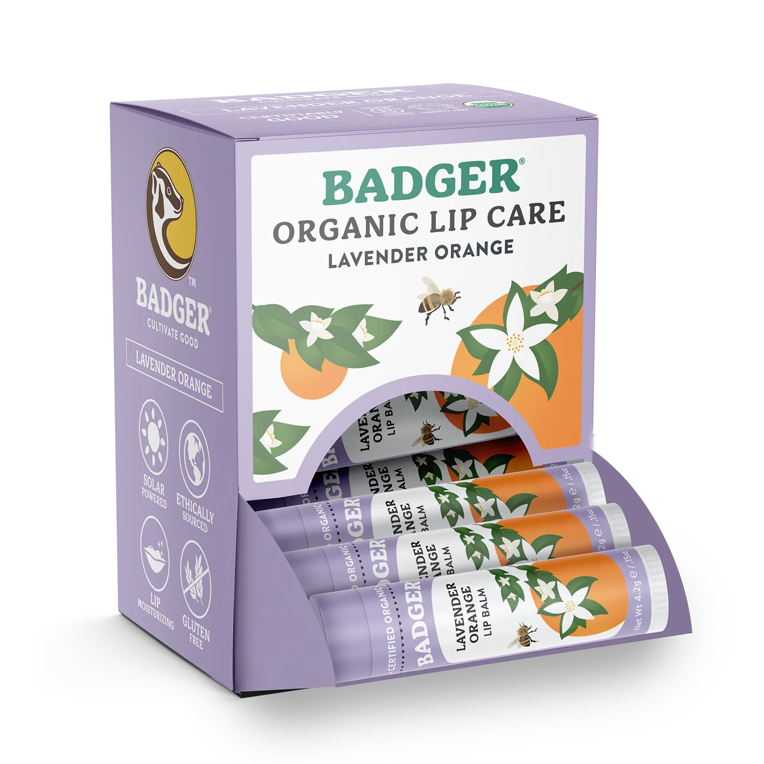Badger Lavender Orange Classic Lip Balm, Uplifting & Calming