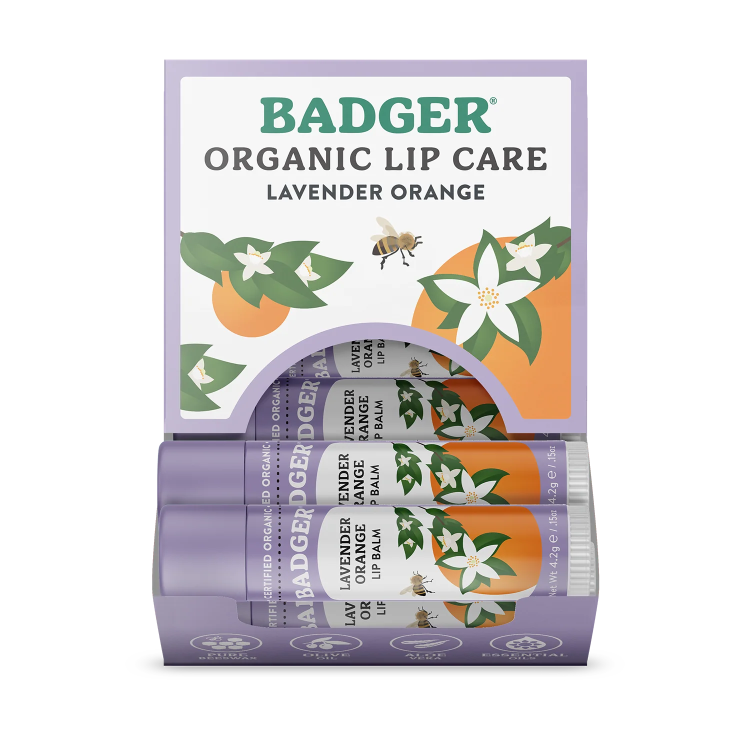 Badger Lavender Orange Classic Lip Balm, Uplifting & Calming - Image 2