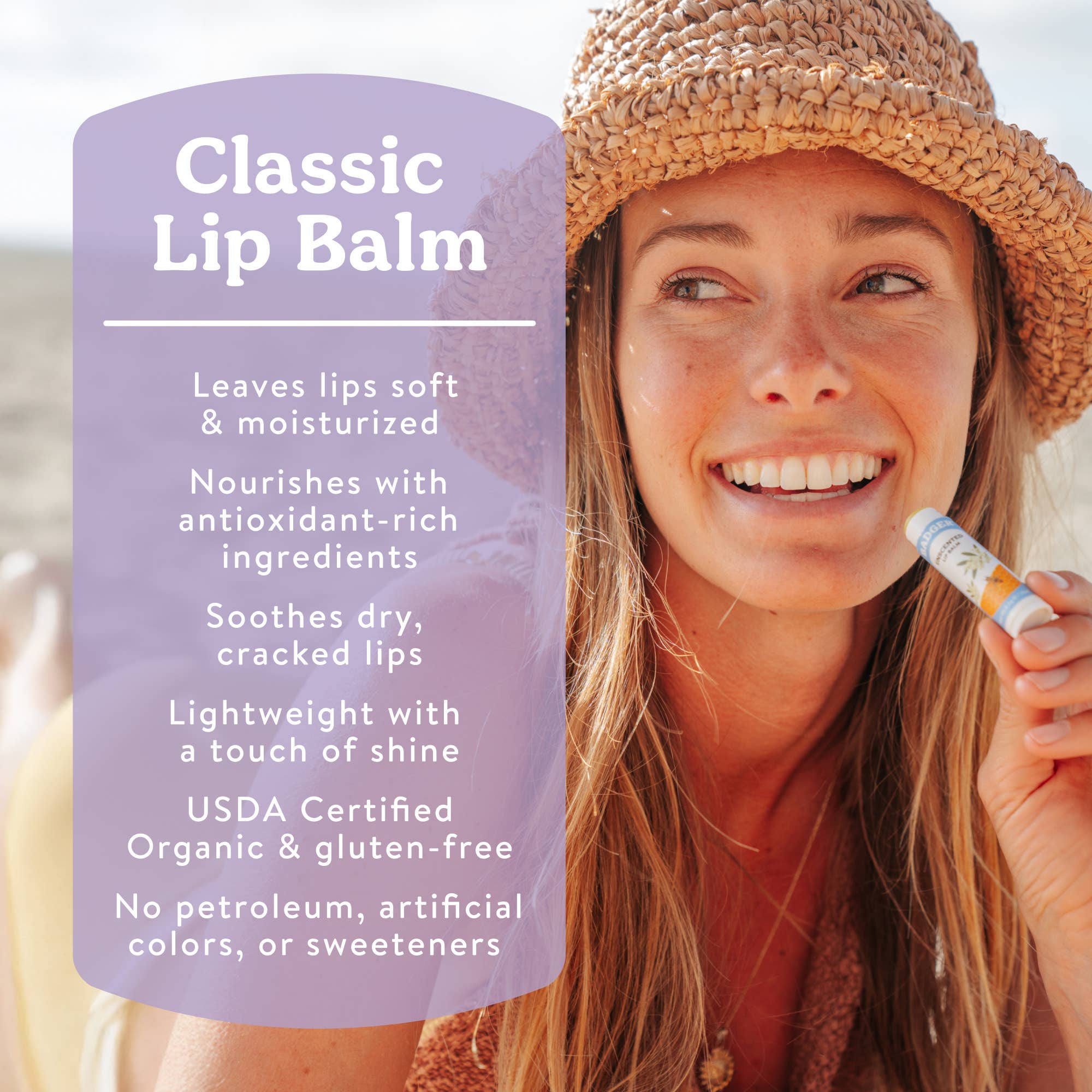 Badger Lavender Orange Classic Lip Balm, Uplifting & Calming - Image 3