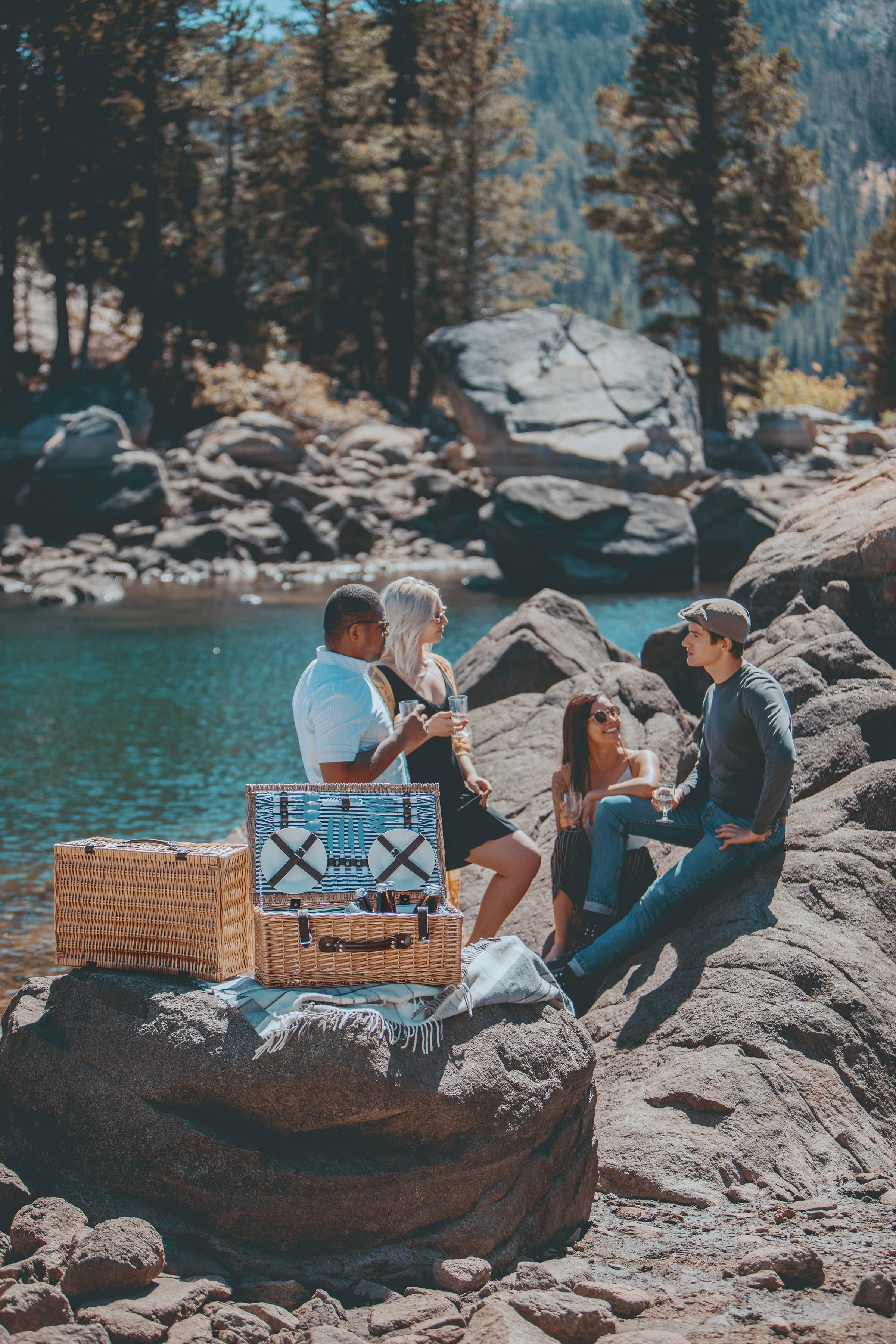 Belmont Picnic Basket, (Navy Blue & White Stripe) - Image 11