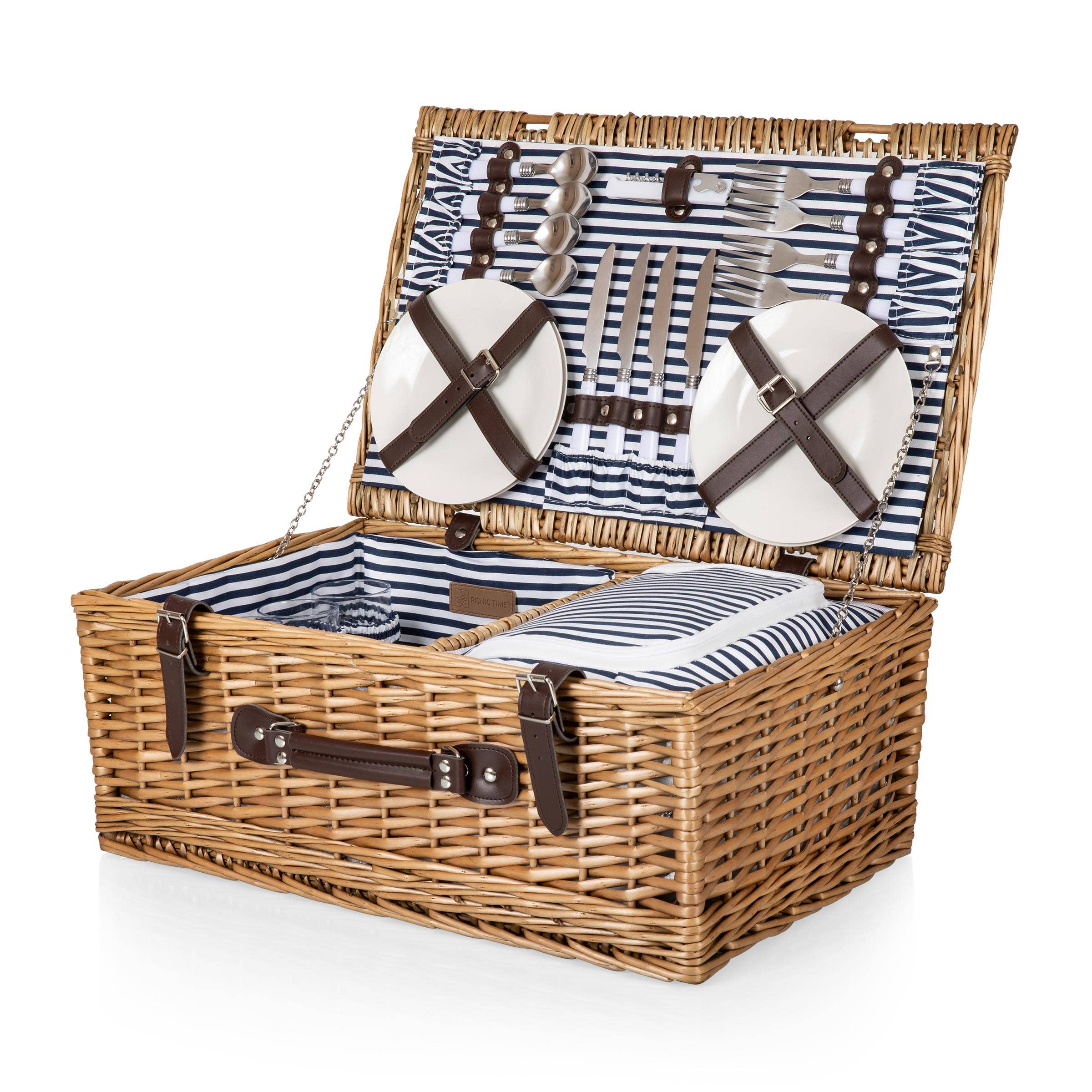 Belmont Picnic Basket, (Navy Blue & White Stripe) - Image 13