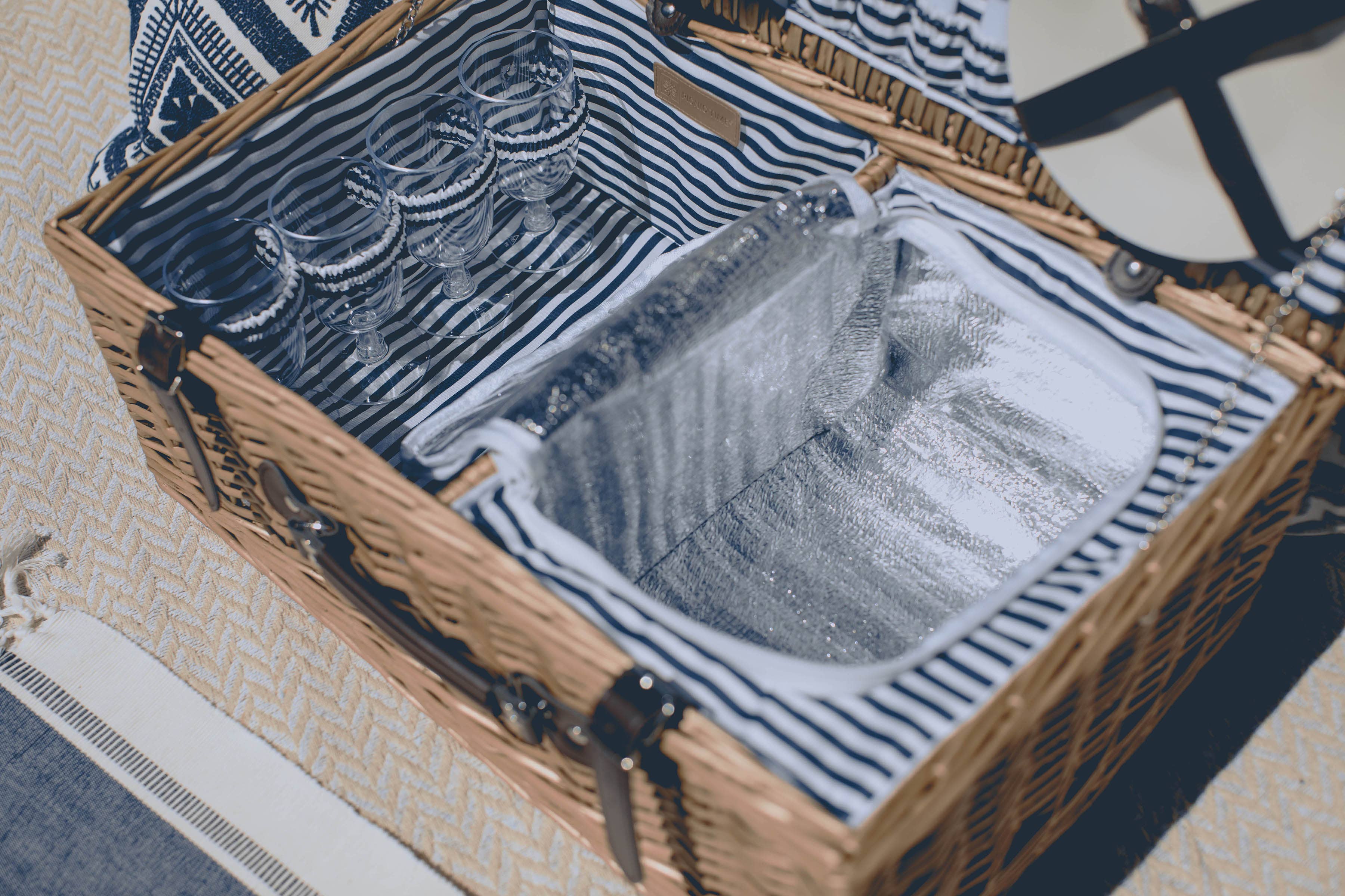 Belmont Picnic Basket, (Navy Blue & White Stripe) - Image 15