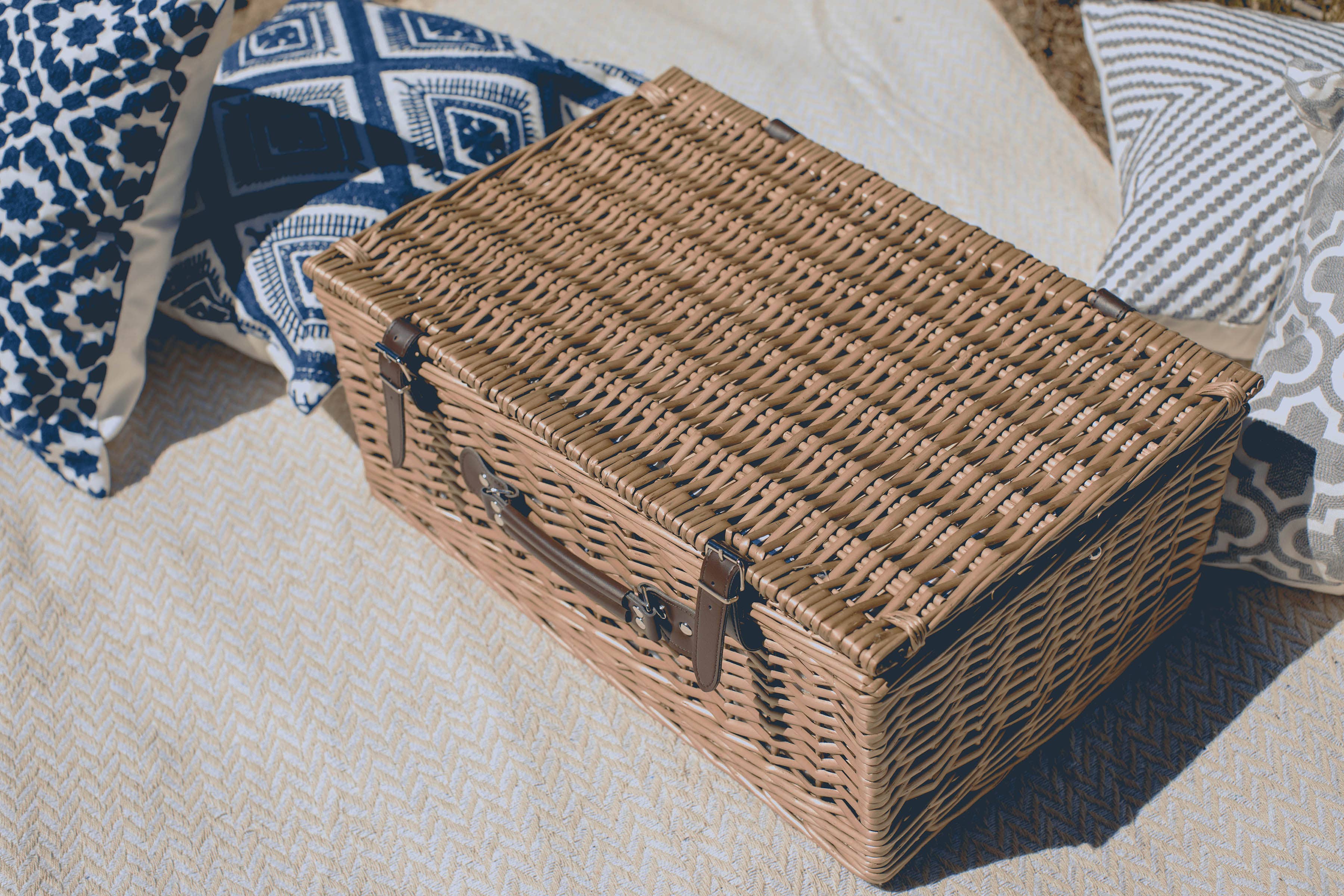 Belmont Picnic Basket, (Navy Blue & White Stripe) - Image 16