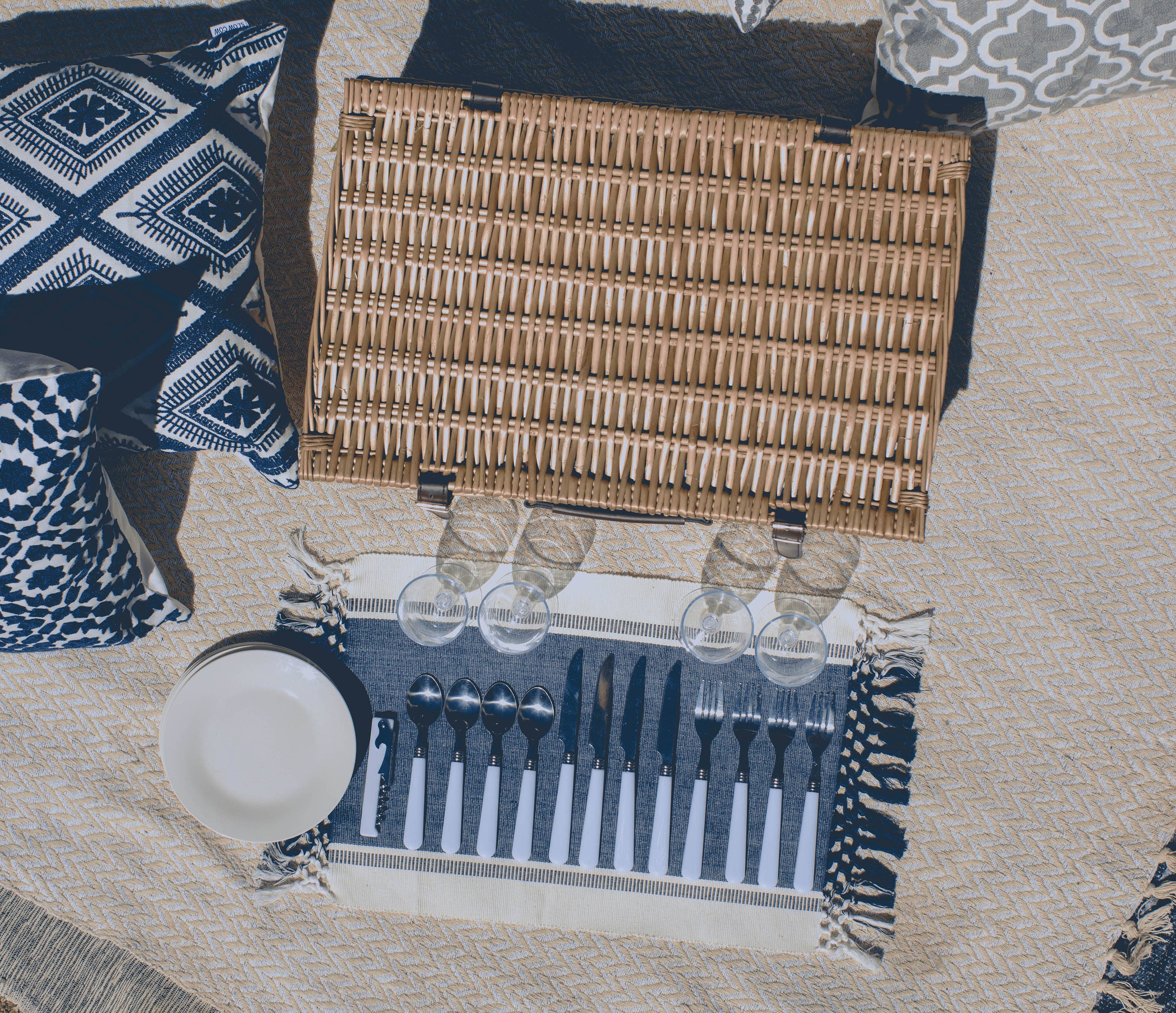 Belmont Picnic Basket, (Navy Blue & White Stripe) - Image 17