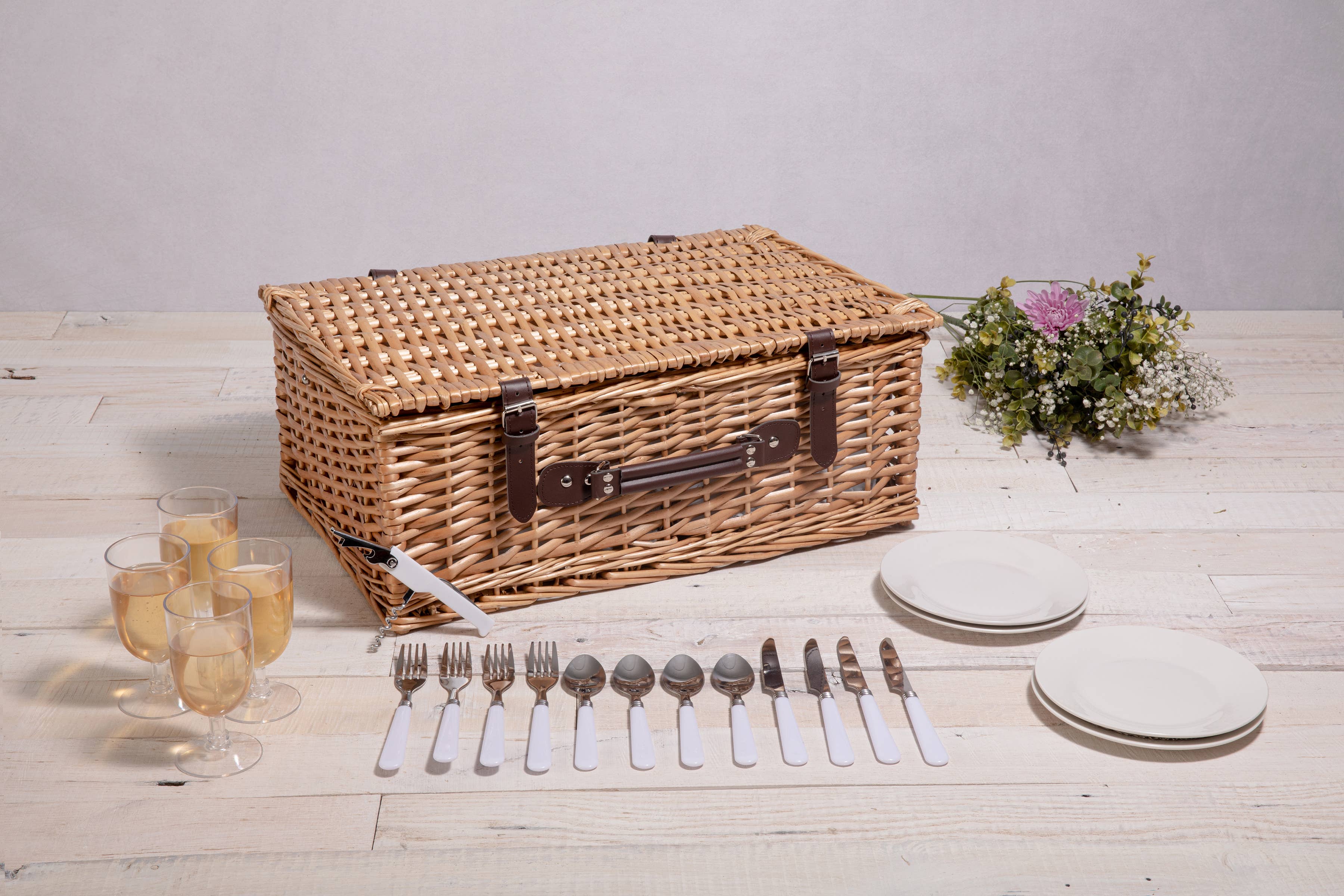 Belmont Picnic Basket, (Navy Blue & White Stripe) - Image 19