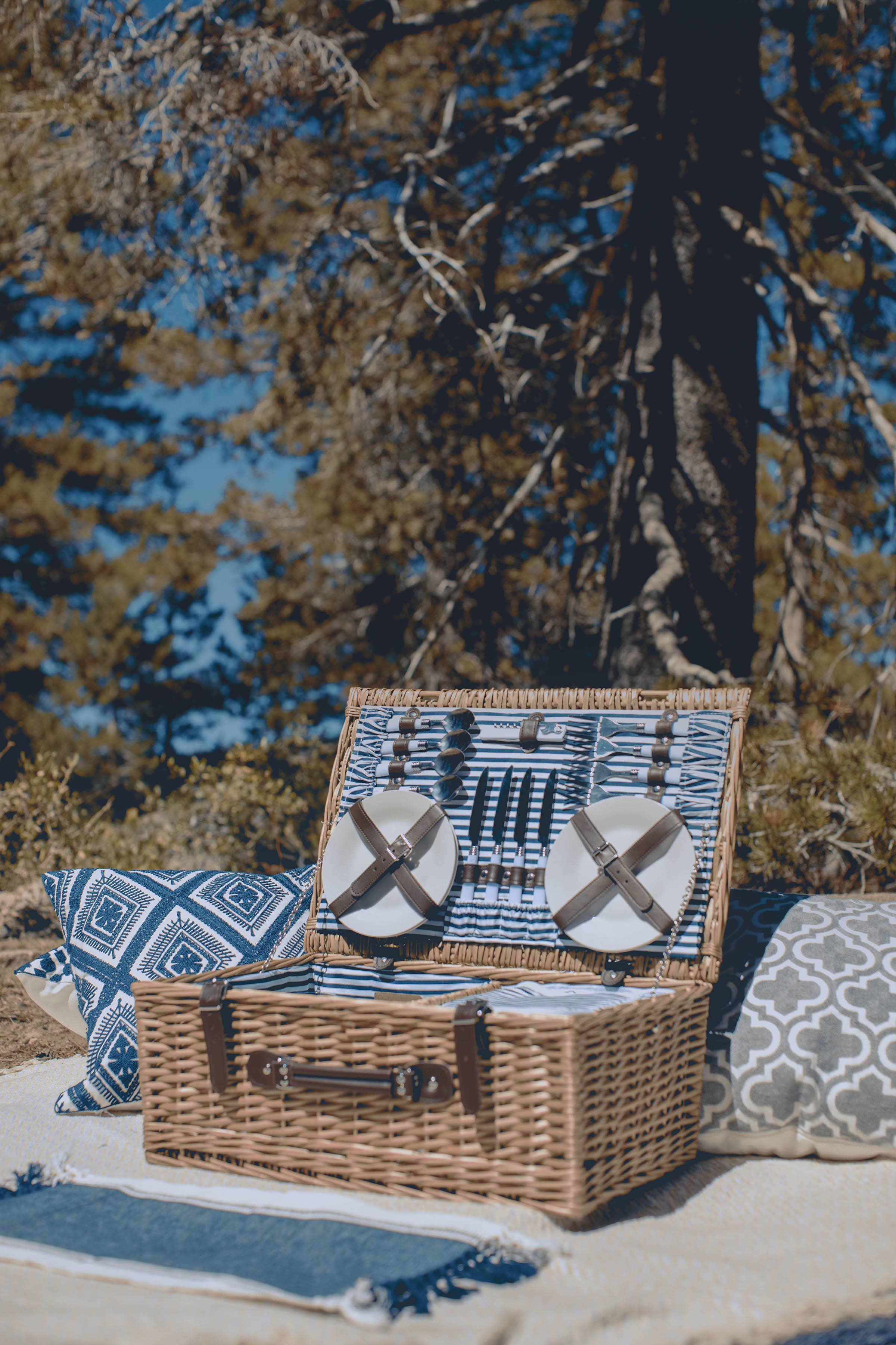 Belmont Picnic Basket, (Navy Blue & White Stripe) - Image 21