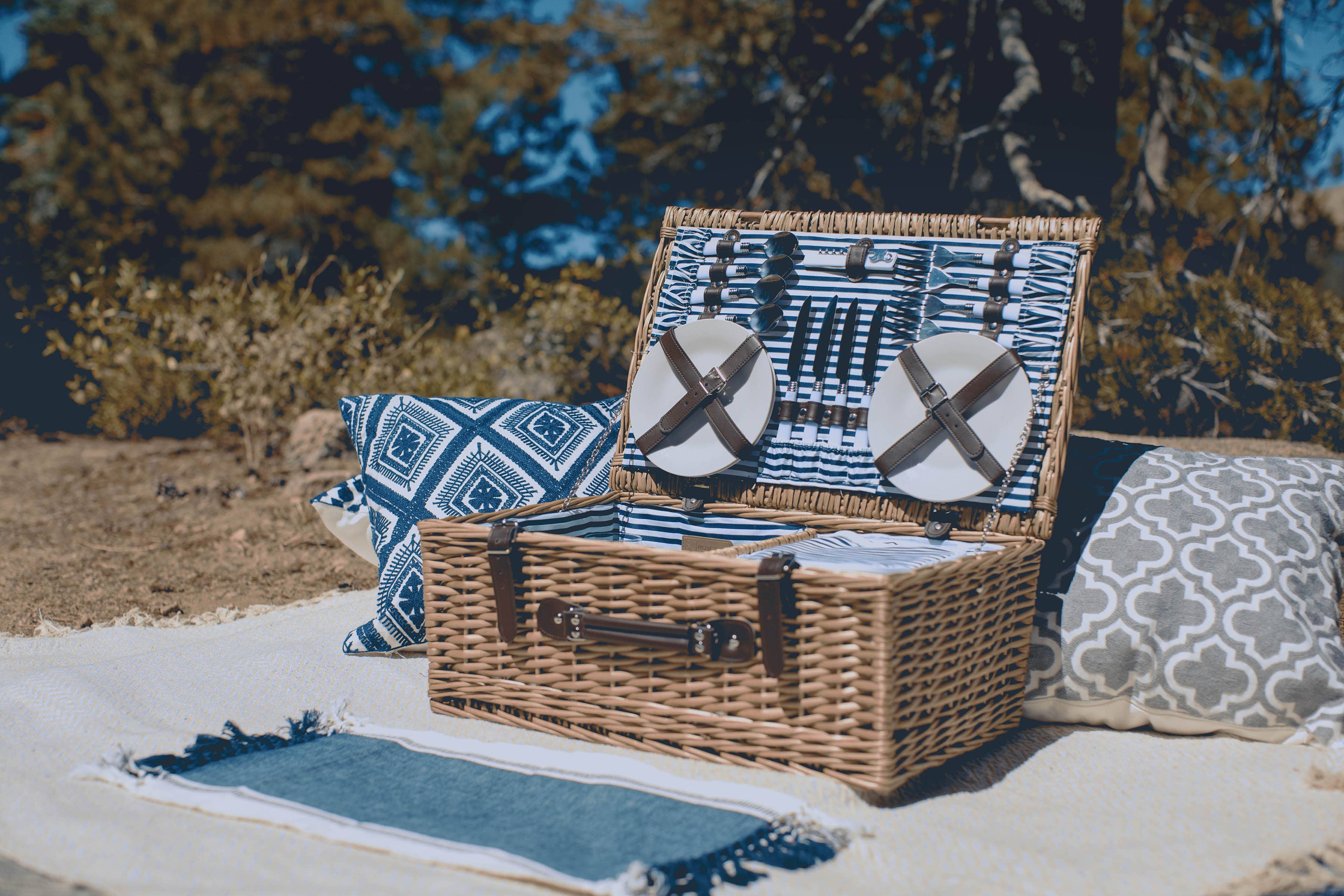 Belmont Picnic Basket, (Navy Blue & White Stripe) - Image 22