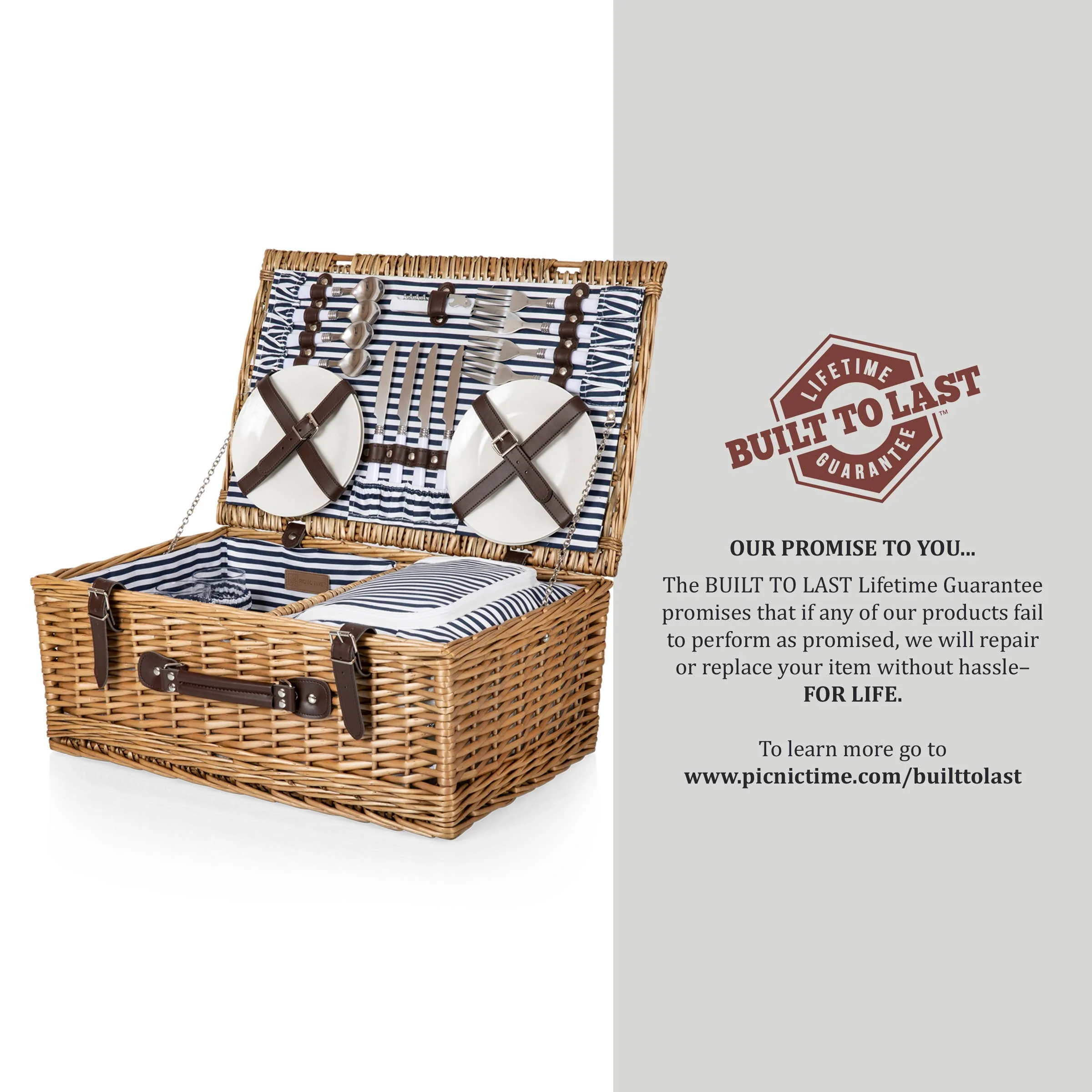 Belmont Picnic Basket, (Navy Blue & White Stripe) - Image 5