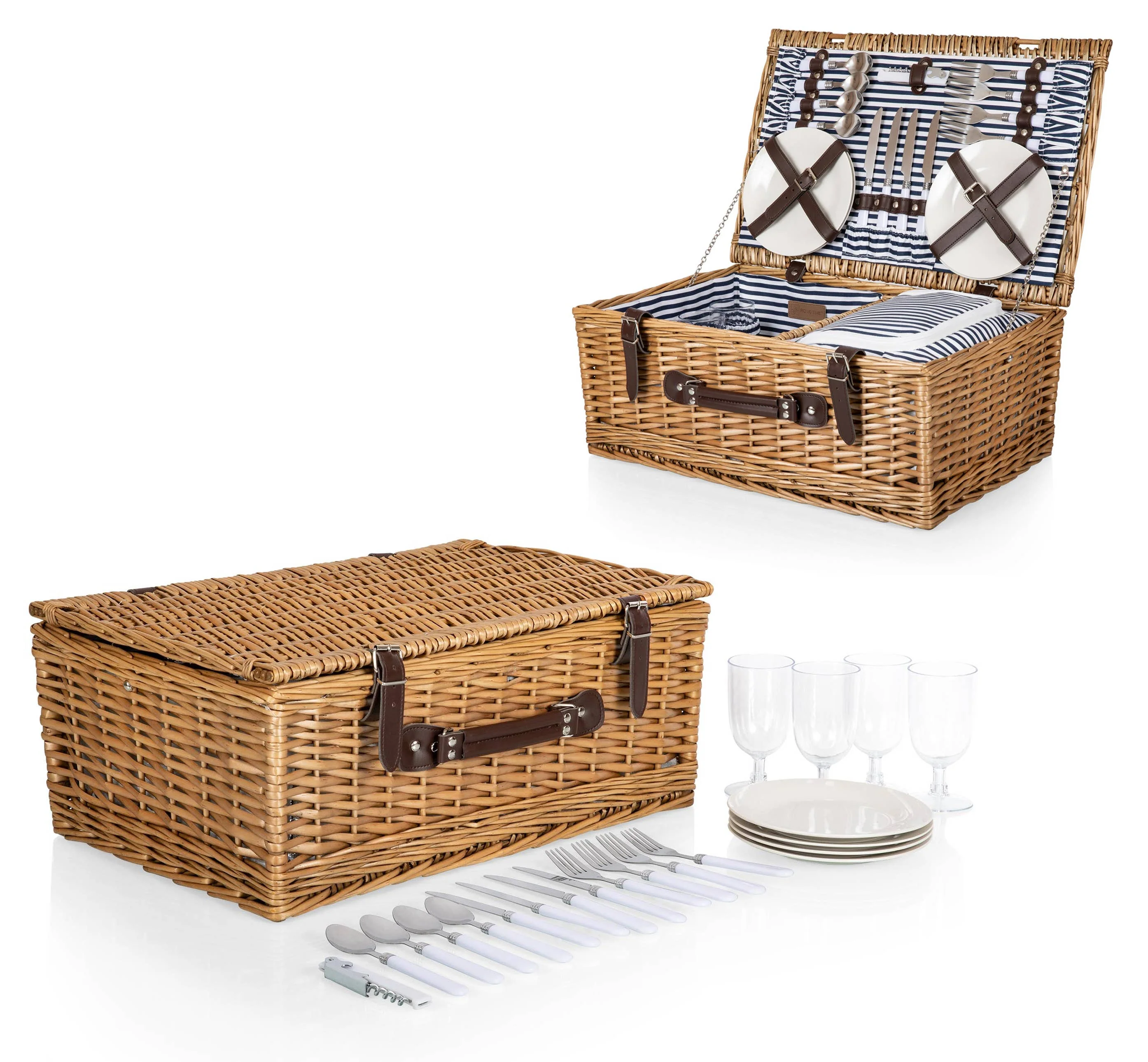 Belmont Picnic Basket, (Navy Blue & White Stripe) - Image 7