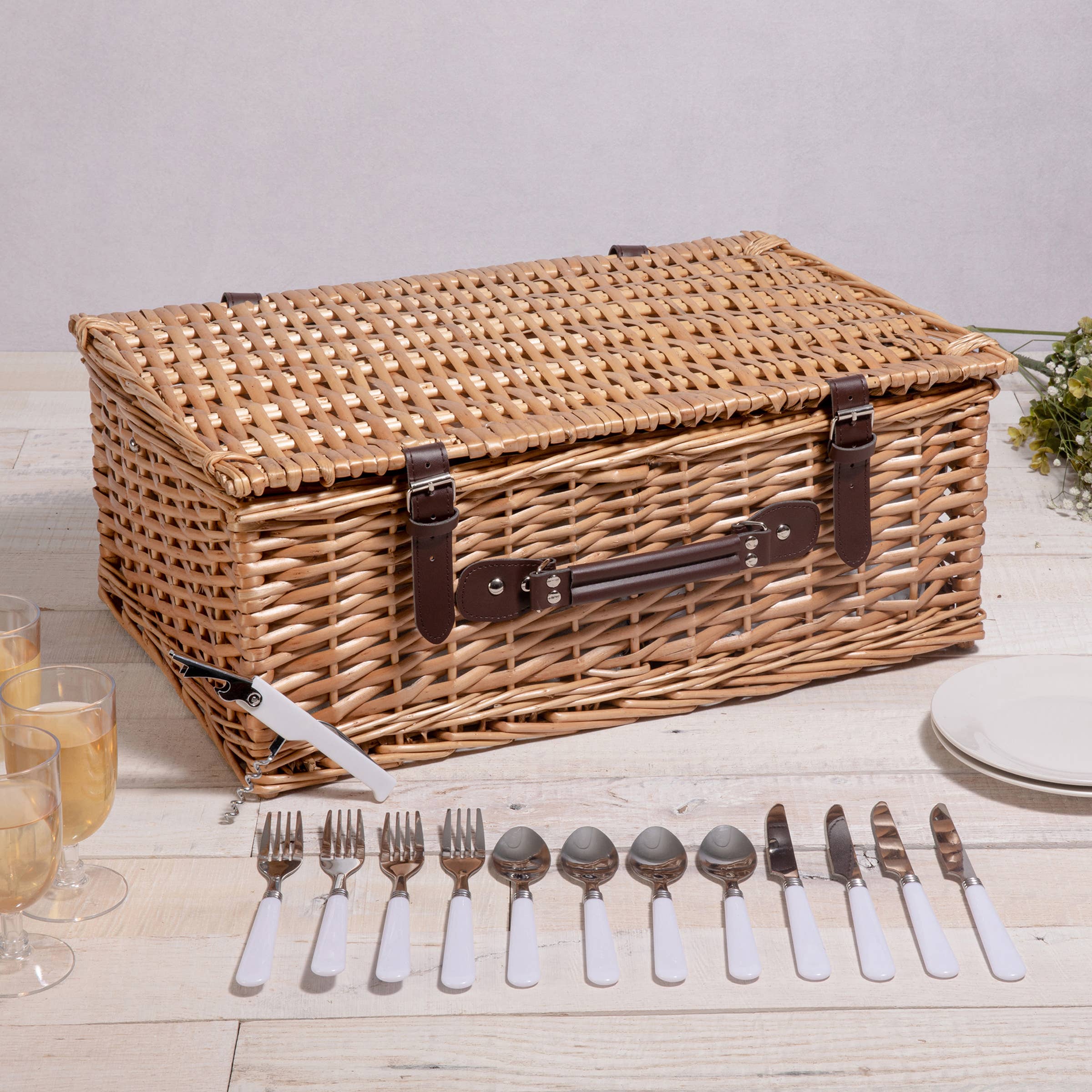 Belmont Picnic Basket, (Navy Blue & White Stripe) - Image 8