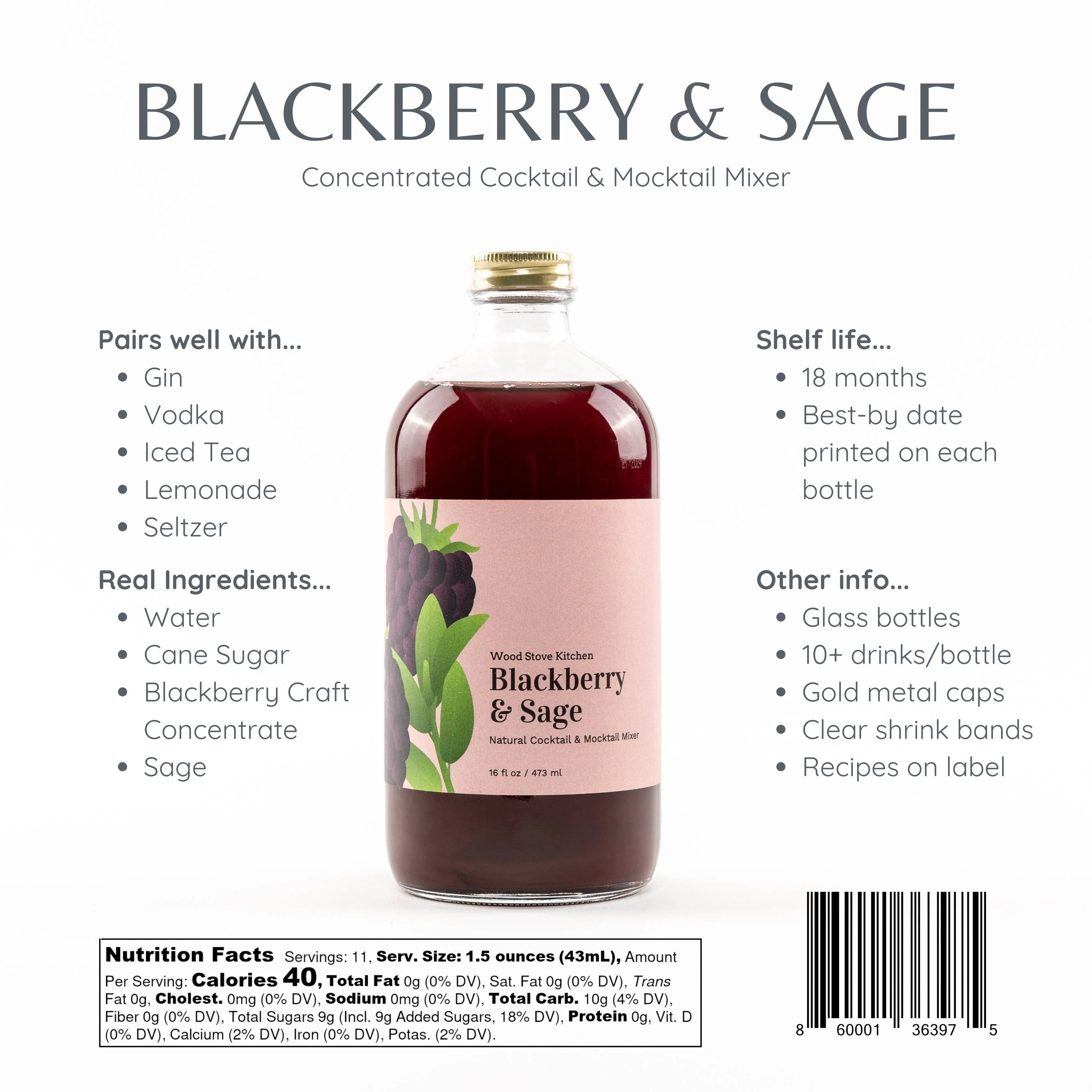 Blackberry & Sage Cocktail Mixer and Mocktail Mixer, 16 fl oz - Image 4