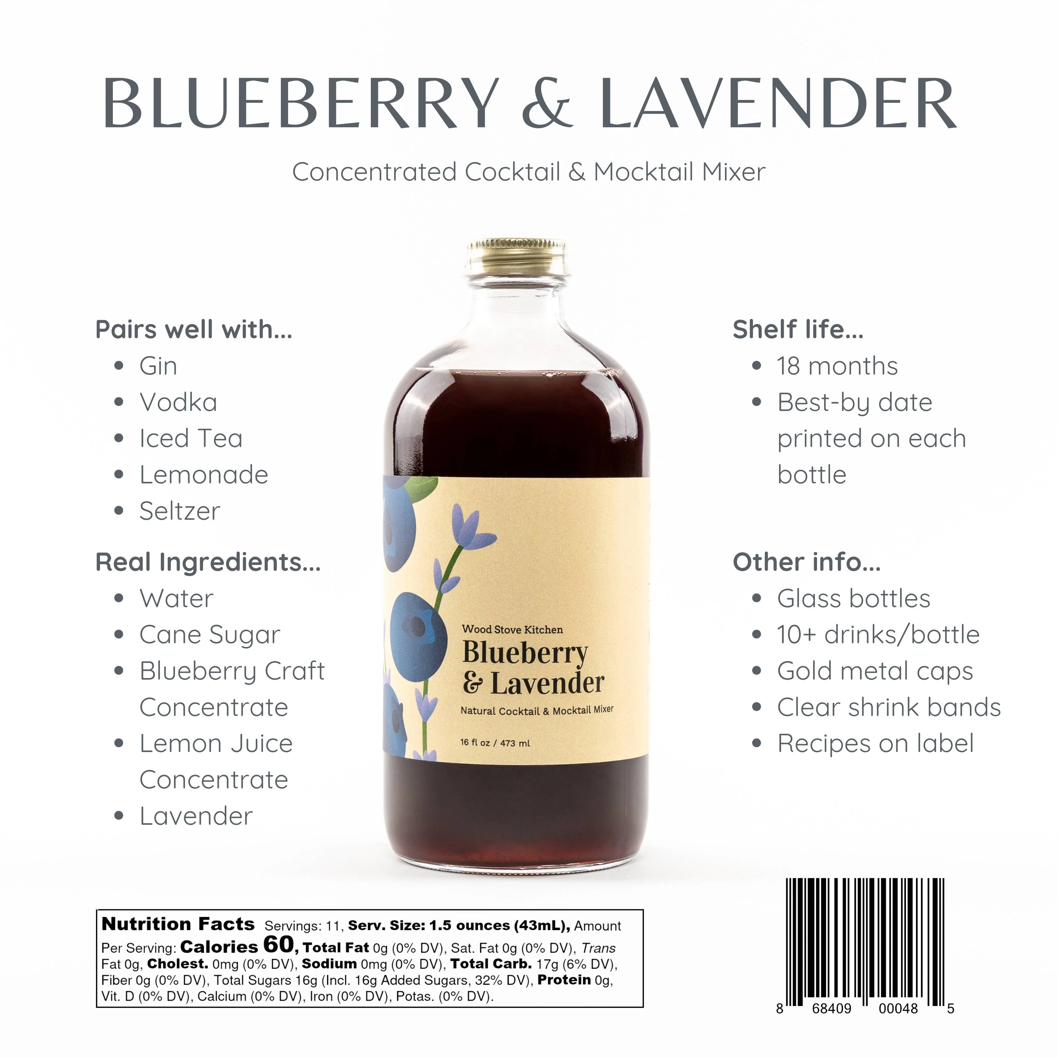 Blueberry and Lavender Cocktail Mixer and Mocktail Mixer, 16 fl oz - Image 4
