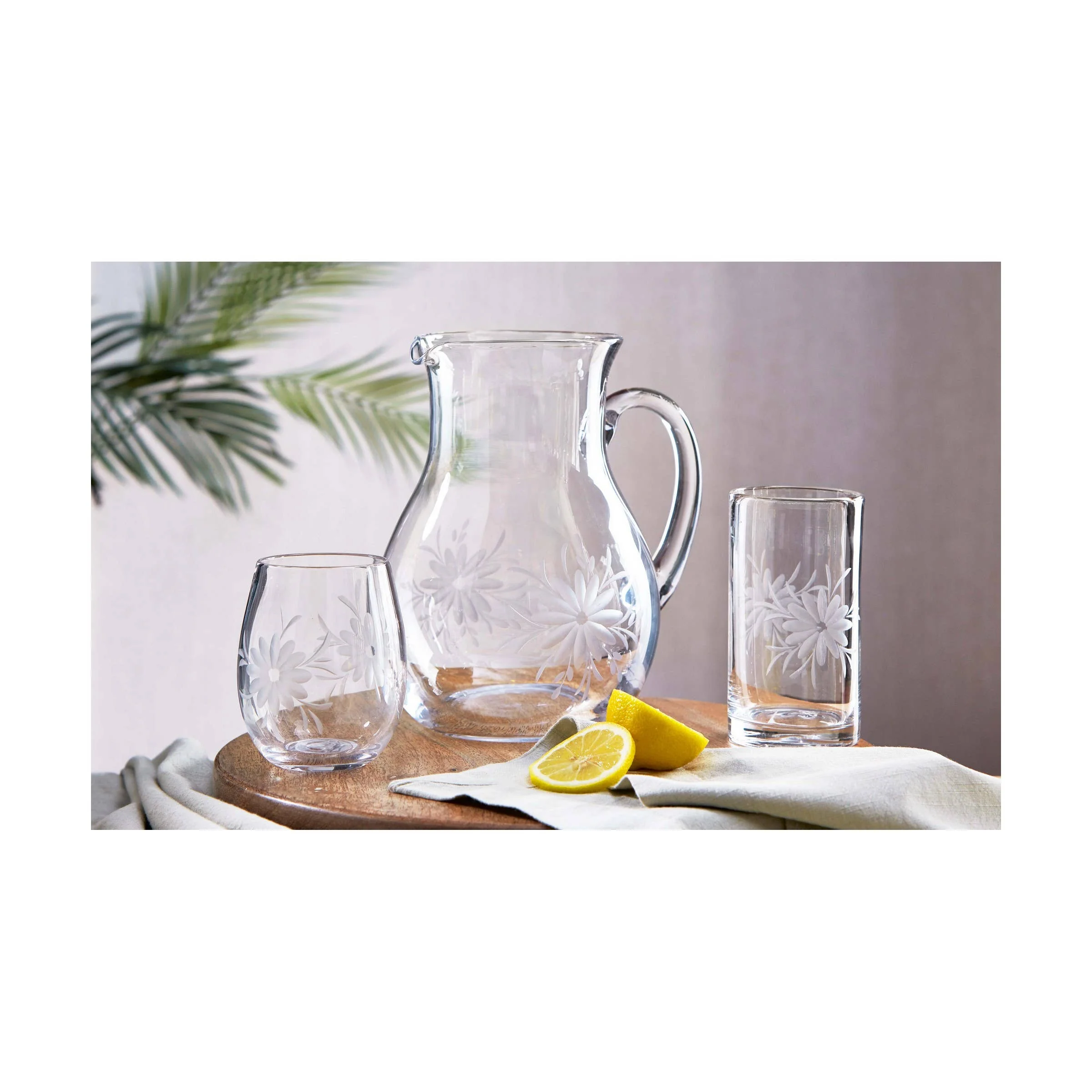 Fleur Etched Stemless Wine Glass - Clear - Image 2