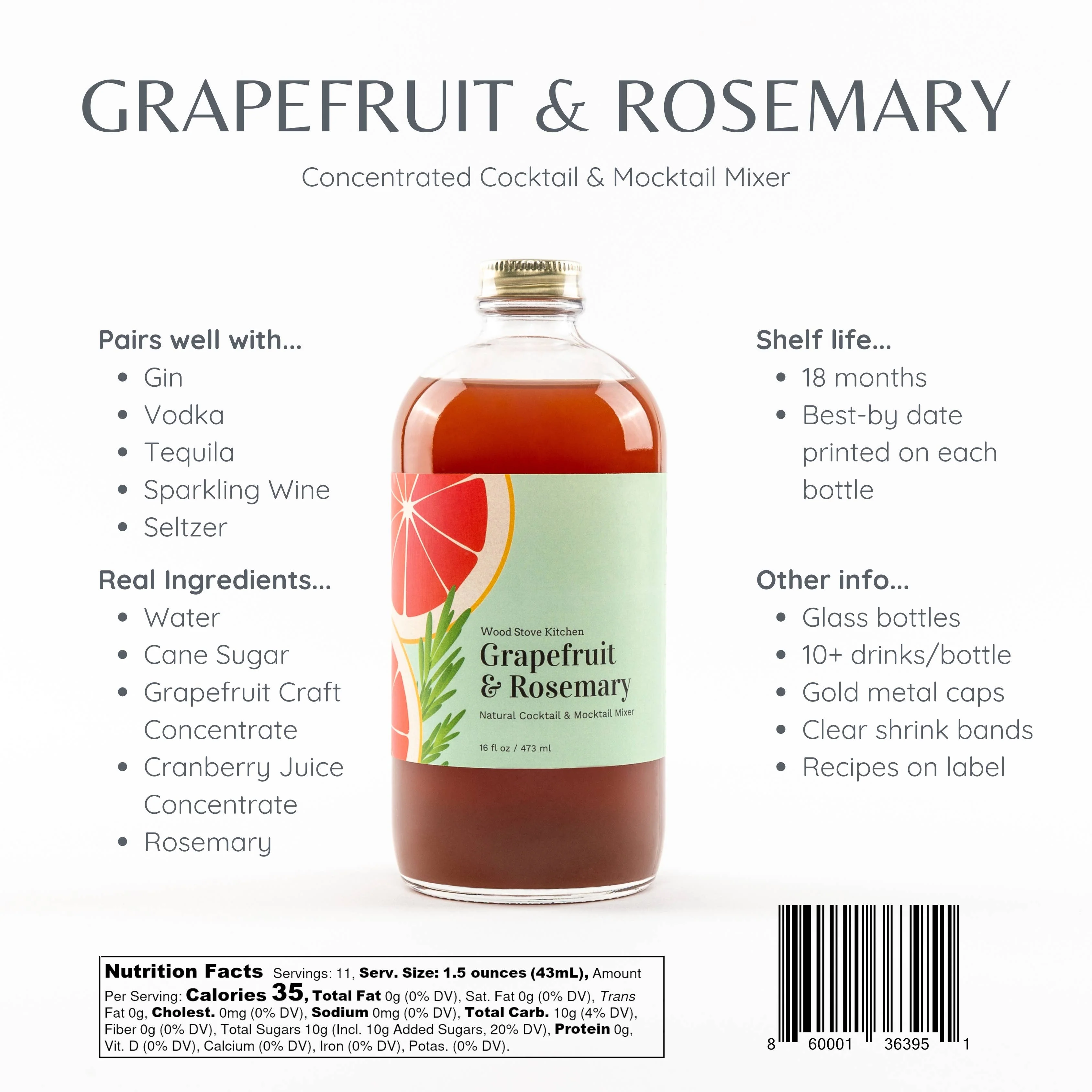 Grapefruit & Rosemary Cocktail and Mocktail Mixer, 16 fl oz - Image 4