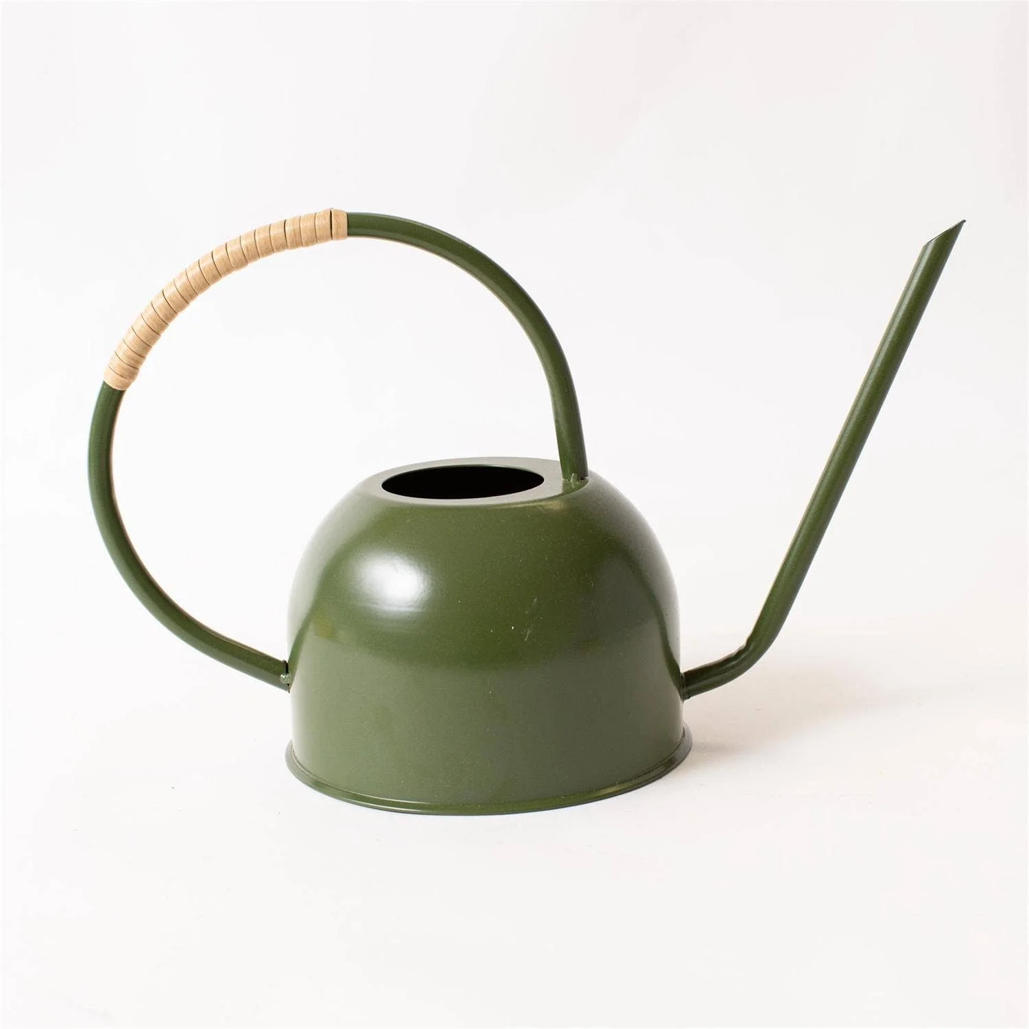 Green Enamel With Rattan Watering Can - Image 4