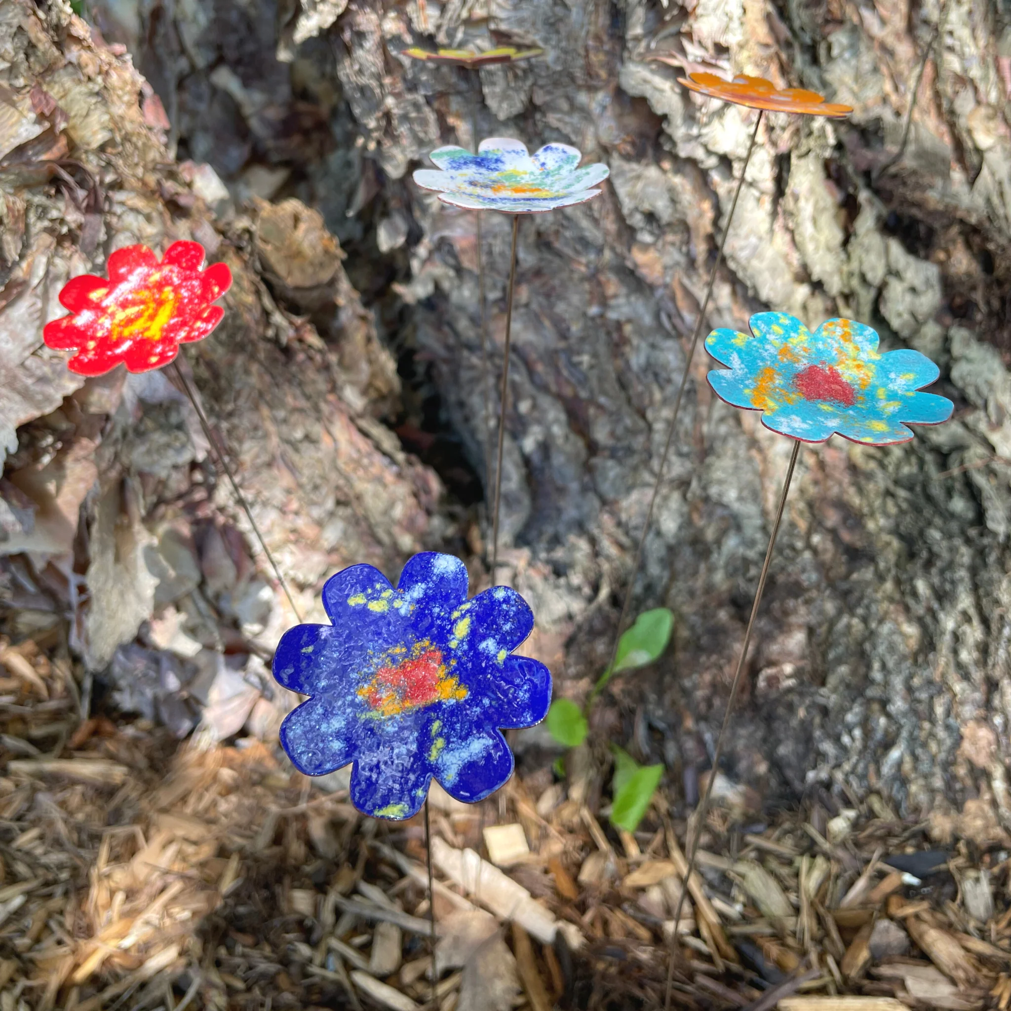 Large Copper Enamel Flowers - Image 18