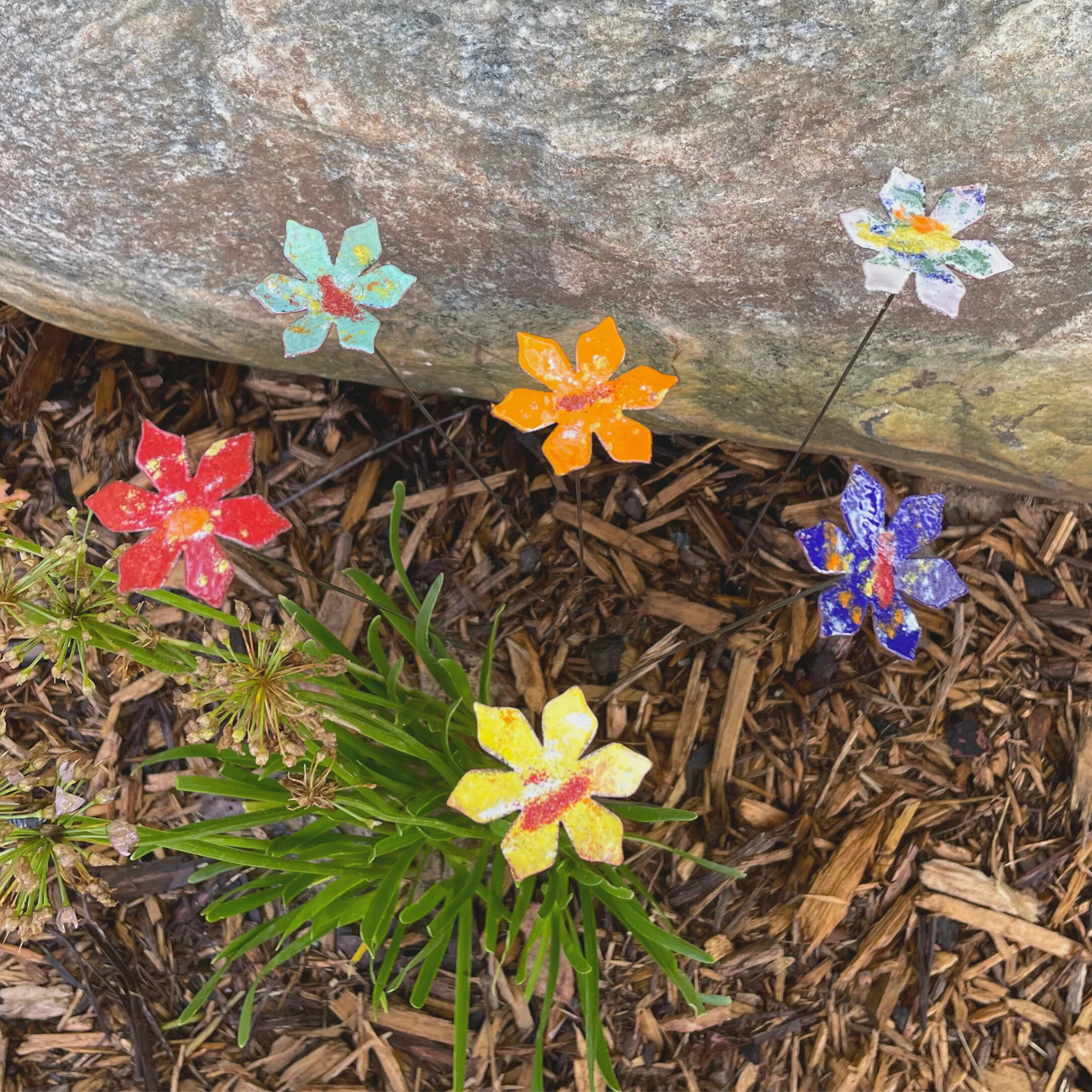 Medium Copper Enamel Flowers - Image 11