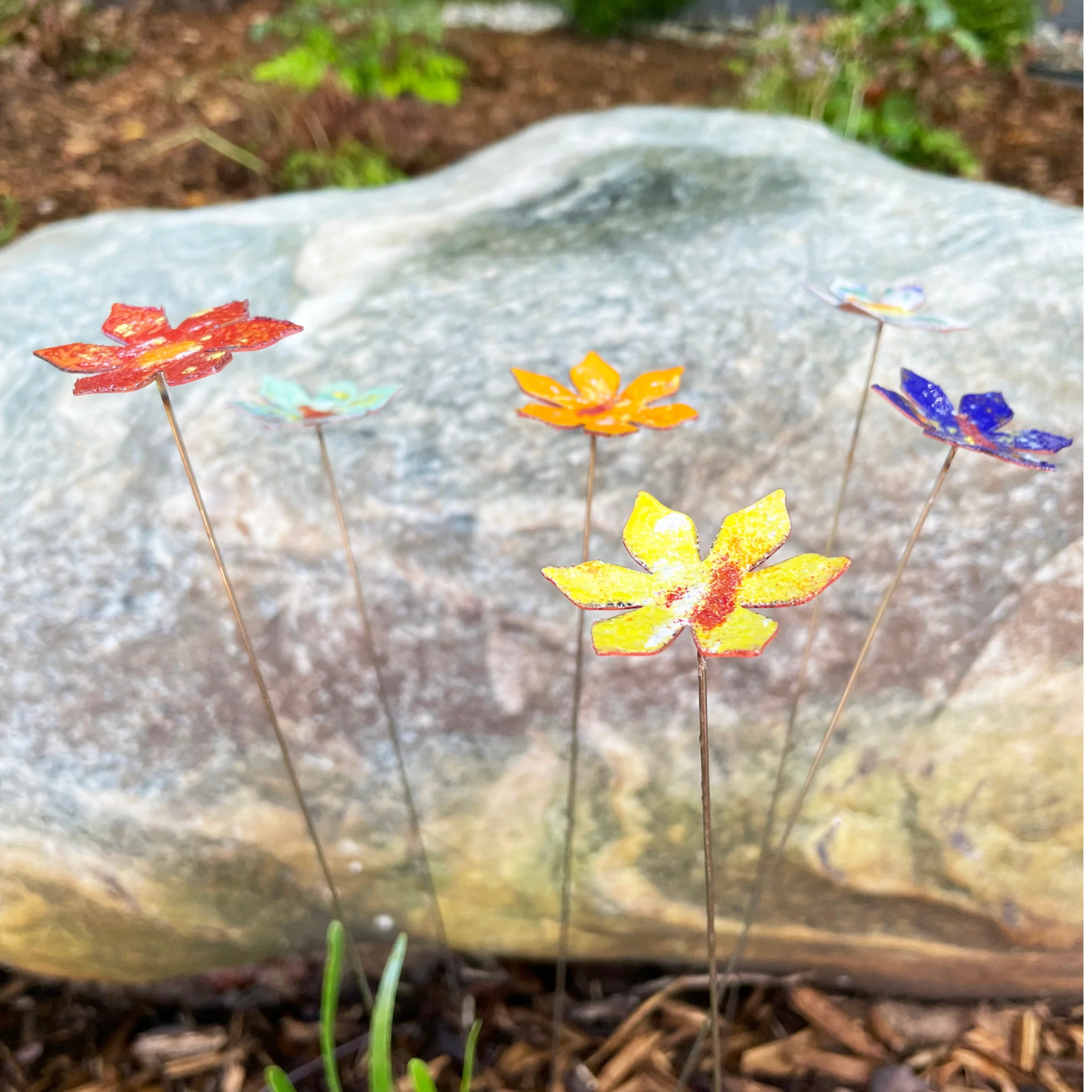 Medium Copper Enamel Flowers - Image 2