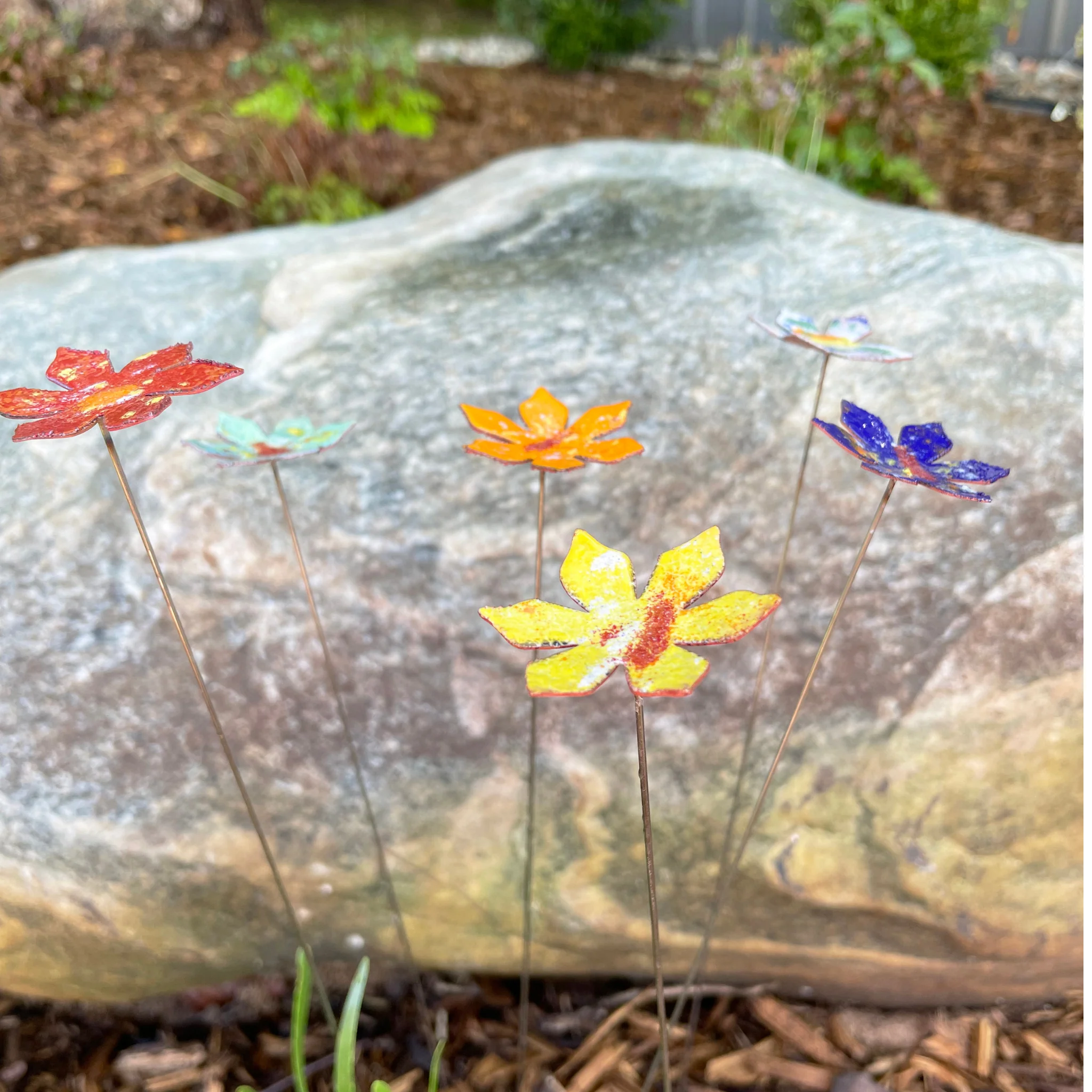 Medium Copper Enamel Flowers - Image 8