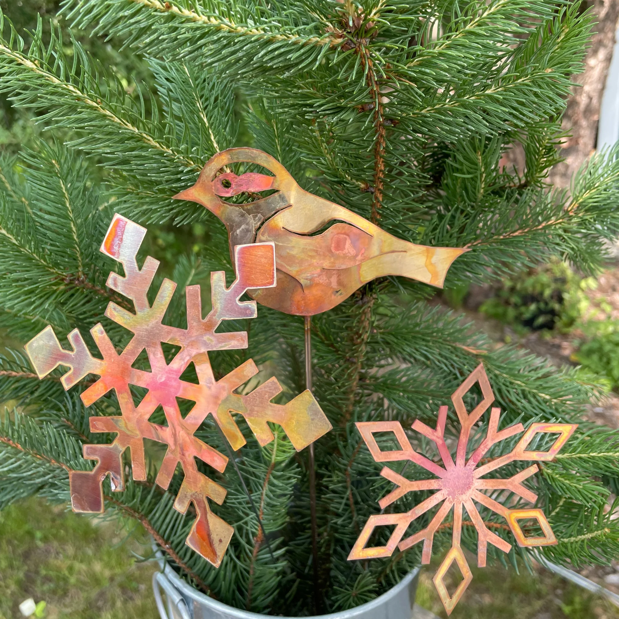 Natural Copper Chickadee Garden Stake- Bare Copper - Image 2