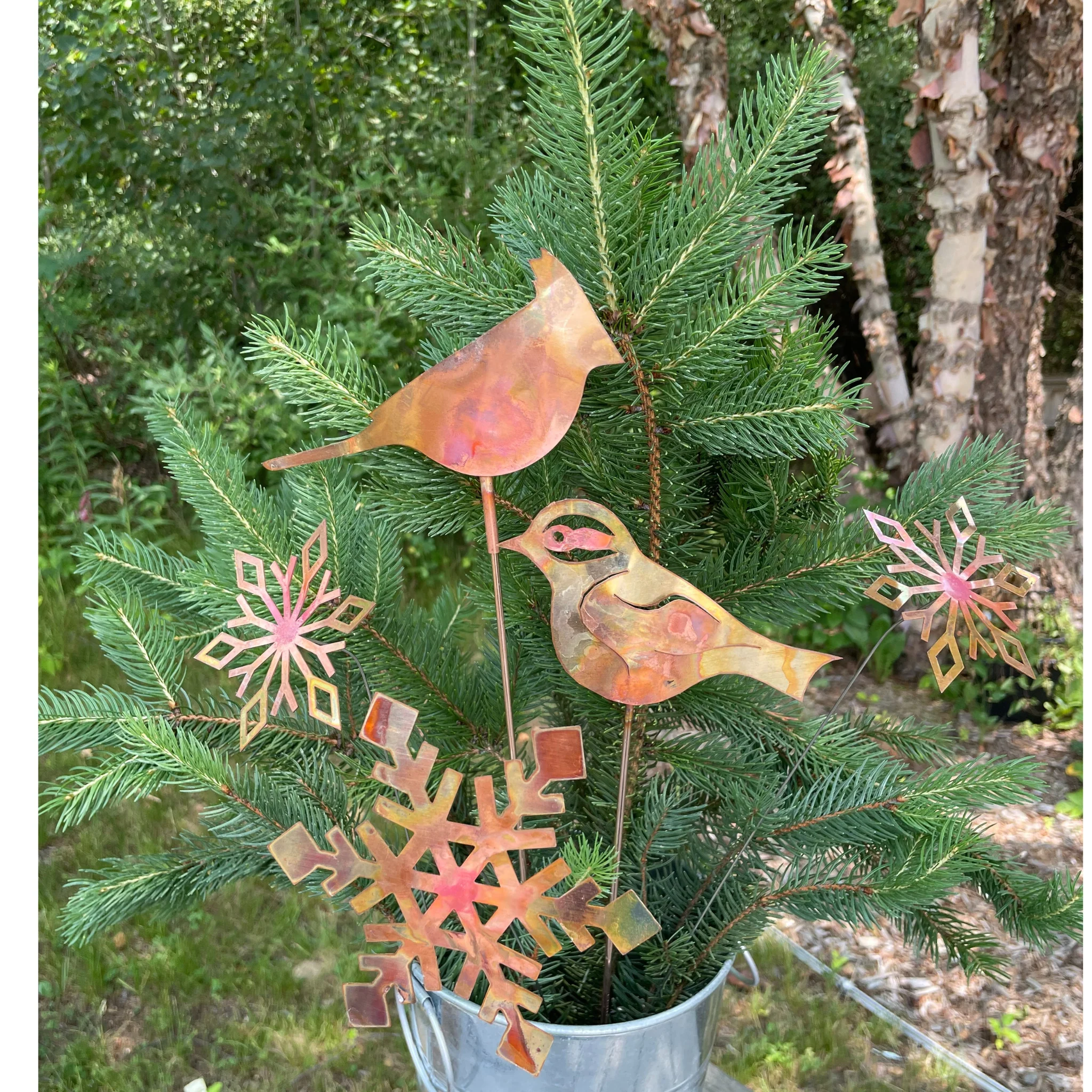 Natural Copper Chickadee Garden Stake- Bare Copper - Image 3