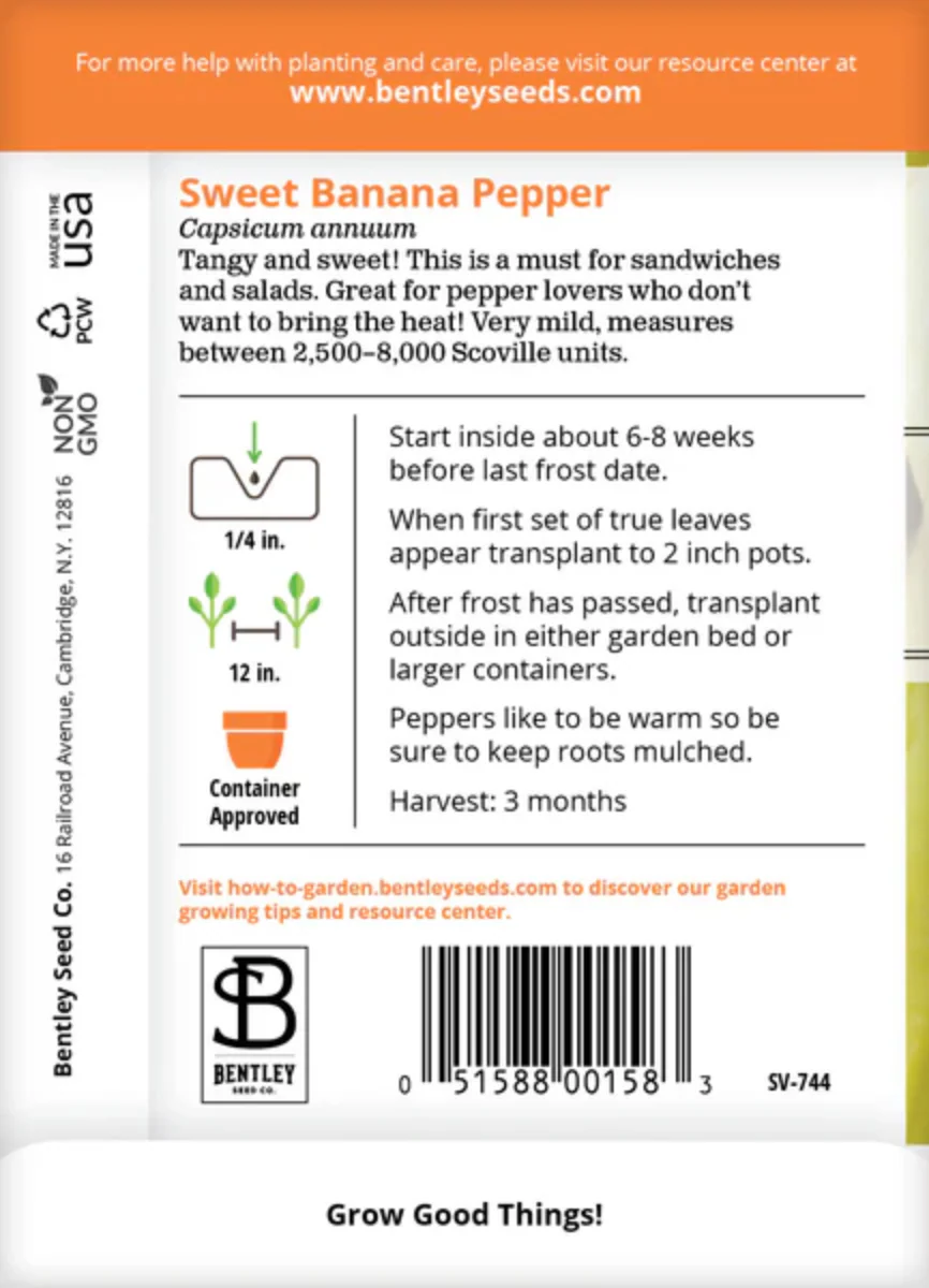 Pepper 'Sweet Banana' - Vegetable Seeds - Image 3
