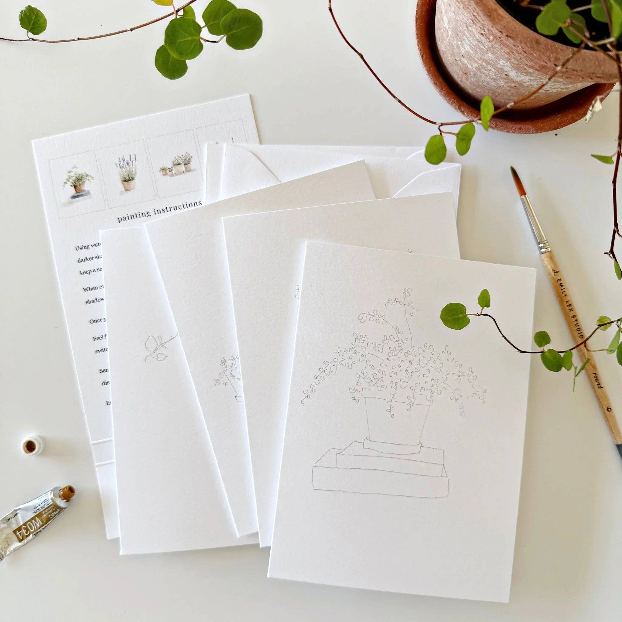 Potted plants paintable watercolor notecard set - Image 3