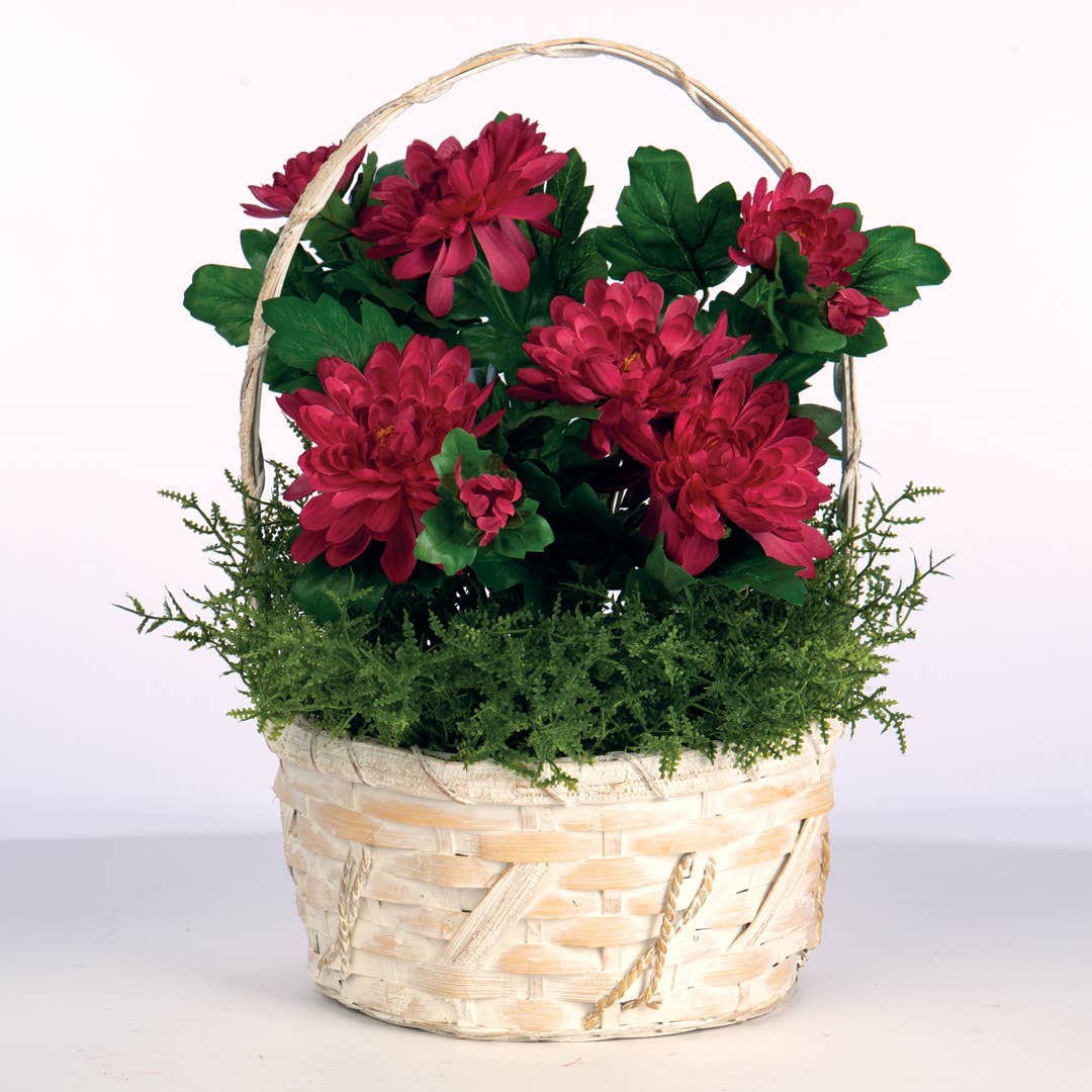 Round White Bamboo Basket w/ Over Handle - Image 3