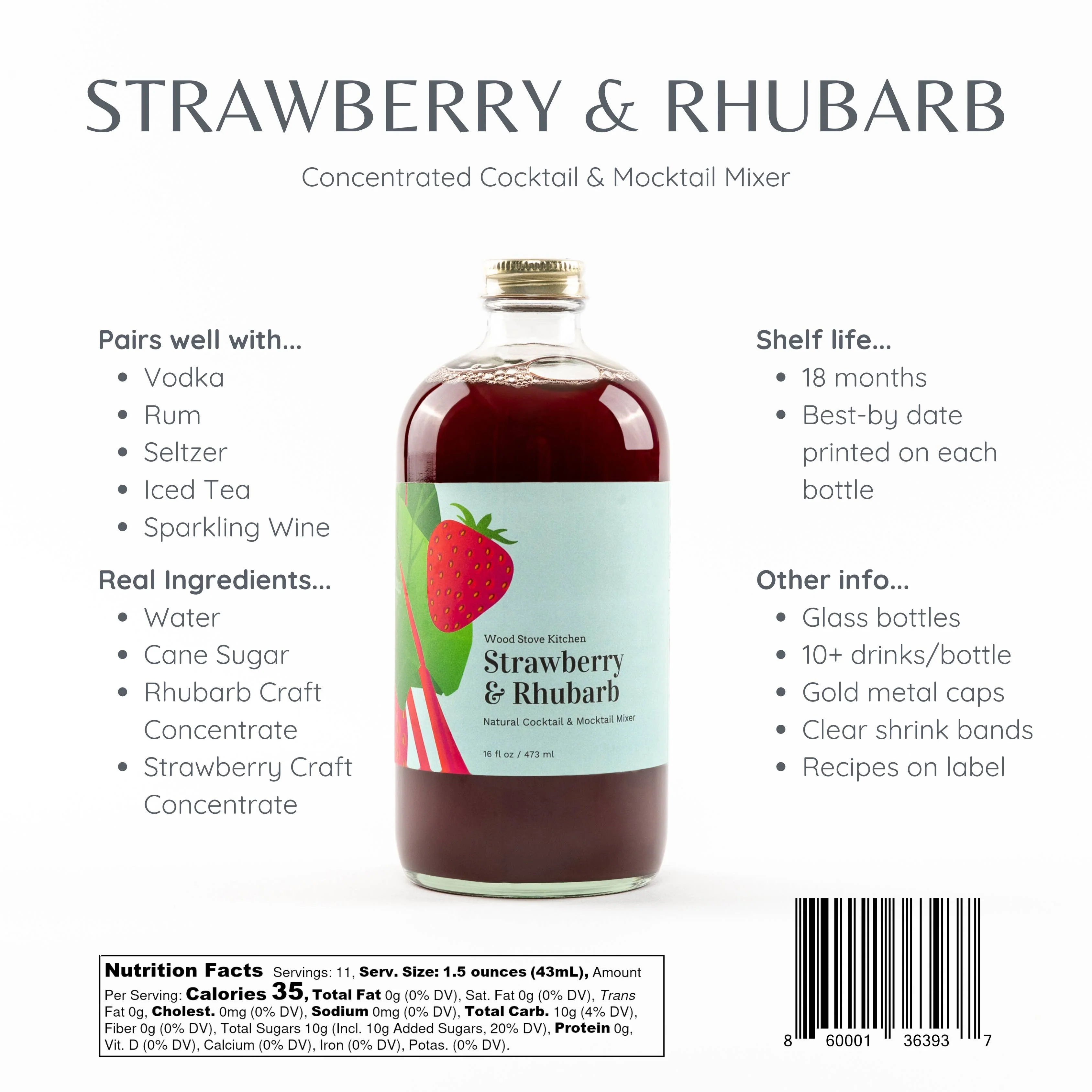 Strawberry & Rhubarb Cocktail and Mocktail Mixer, 16 fl oz - Image 4
